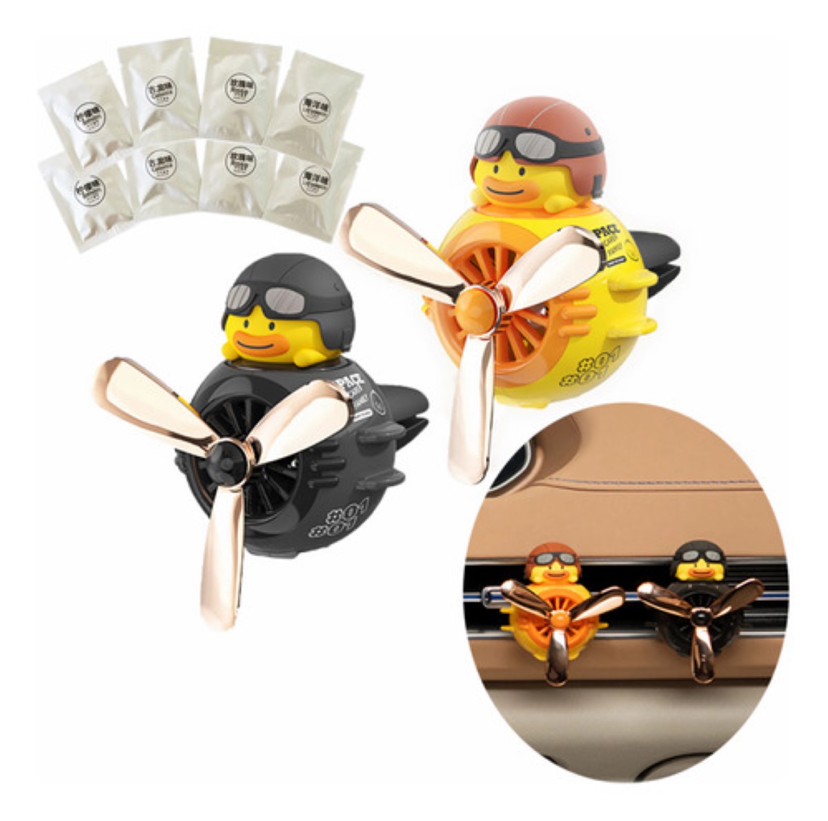 2 Pcs Difusor De Hélice Aromatizante Para Auto+8aromatizante NEGRO AMARILLO