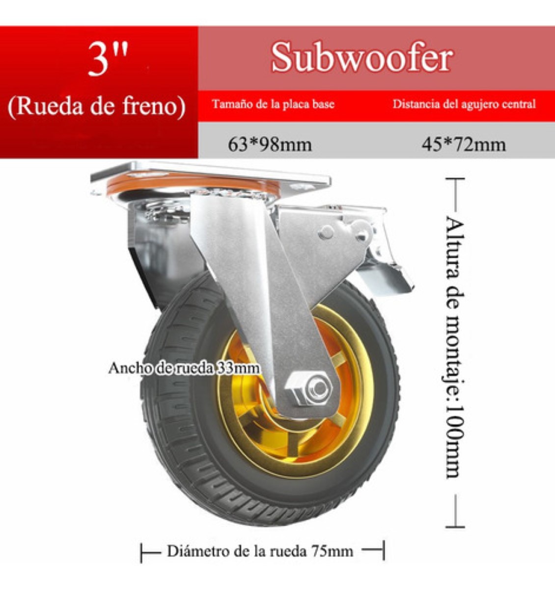 Rueda Giratoria Con Freno,rueda De Carro De Goma De 4 Piezas ngro plata 