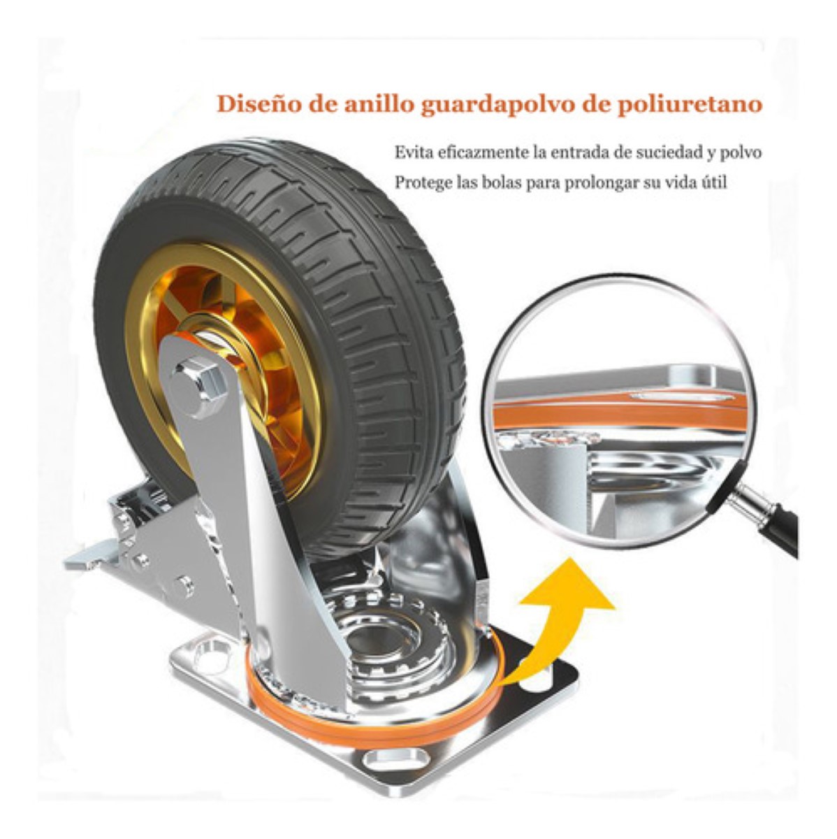 Rueda Giratoria Con Freno,rueda De Carro De Goma De 4 Piezas ngro plata 