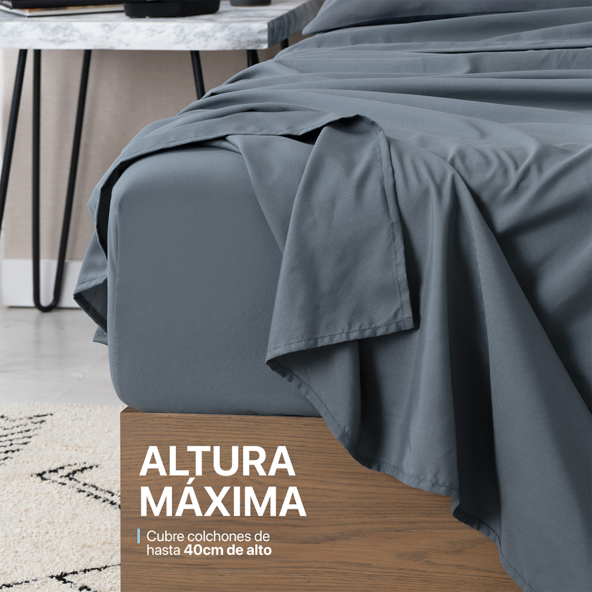 Juego de Sábanas de Microfibra Matrimonial + Fundas de Almohada Extra, Suaves y Frescas Gris Oscuro ESQUIMAL