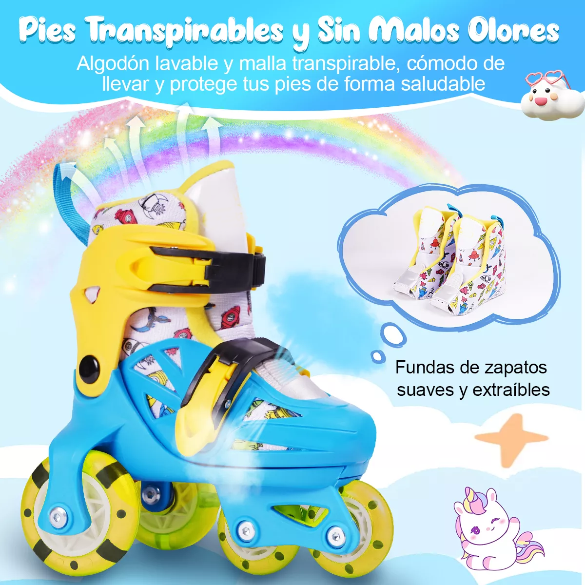 Patines 4 Ruedas Ajustable Niño Niña Con Led ProteccionesTalla: S