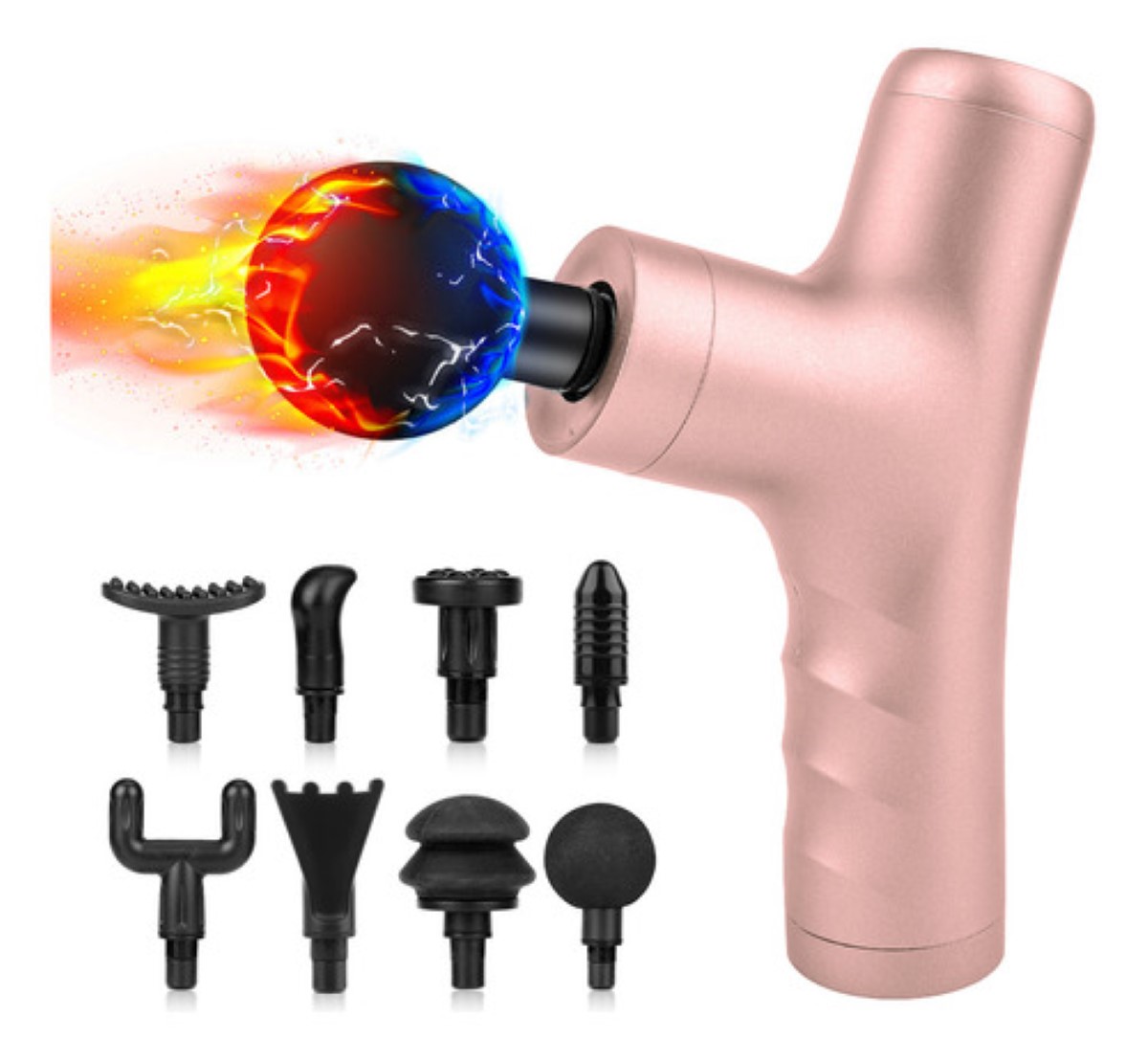 Pistola Masajeadora De Músculos Cabeza Masaje 8 Accesorios ROSA