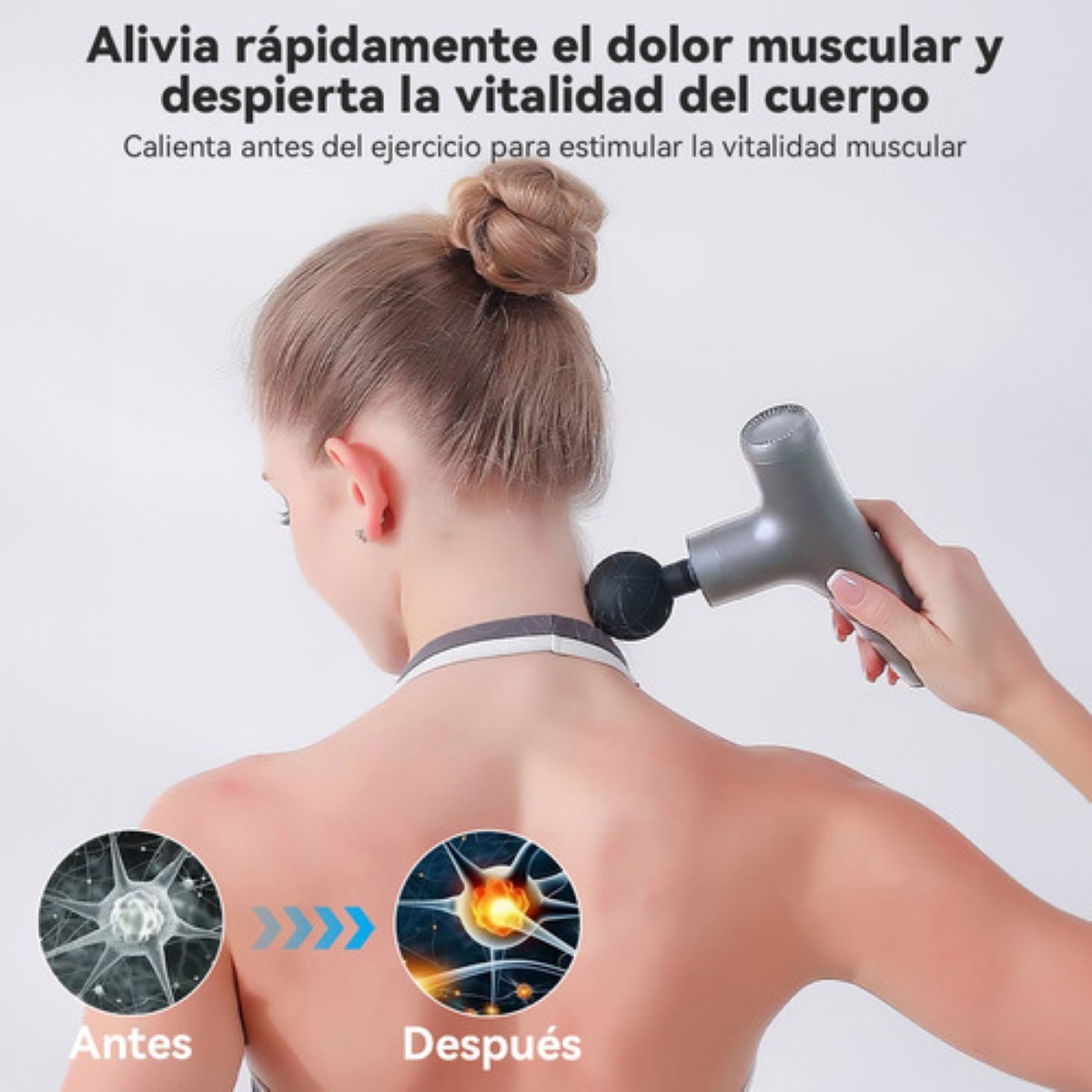 Pistola Masajeadora De Músculos Cabeza Masaje 8 Accesorios ROSA