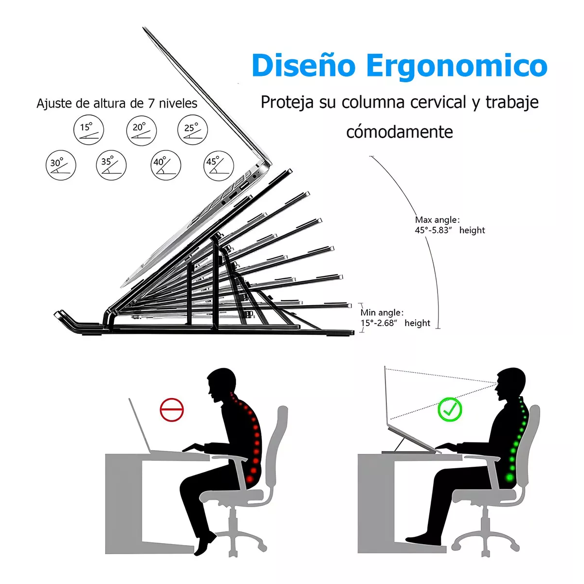 Base Soporte Para Laptop De Aluminio, Plegable, Portátil Y Ajustable Color Negro