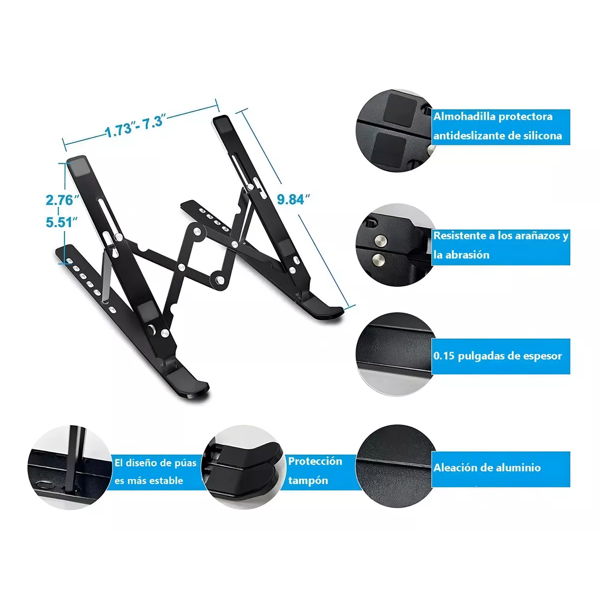 Base Soporte Para Laptop De Aluminio, Plegable, Portátil Y Ajustable Color Negro