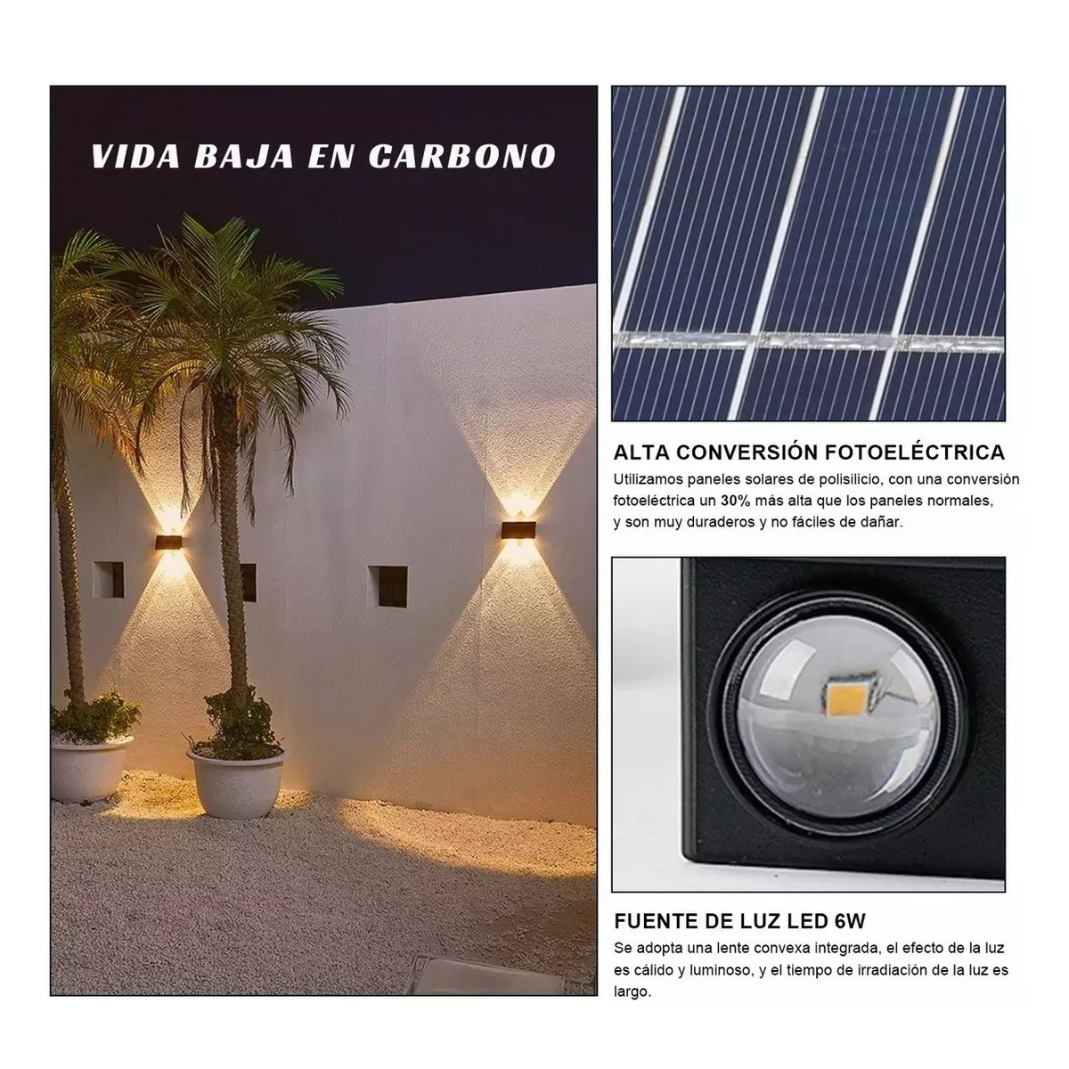 Lampara Led Exterior Lampara Solar 6 Luces Luz Calida/blanco
