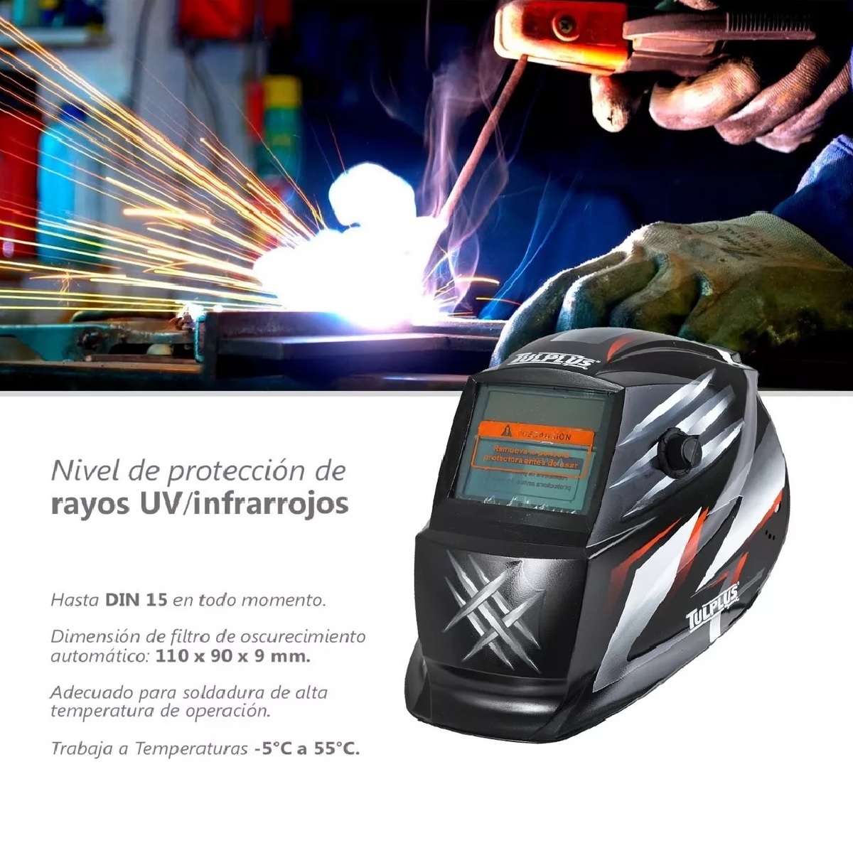 Careta De Soldar Uso Industrial Soldadura Electronica Diseño Negro Rojo Plata