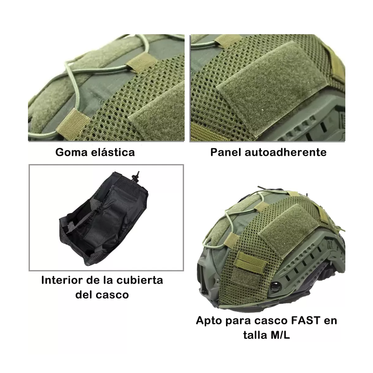 Forro Para Casco Táctico Negro Corte Alto Recortado Verde Militar