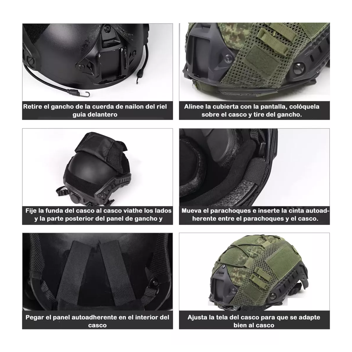 Forro Para Casco Táctico Negro Corte Alto Recortado Verde Militar