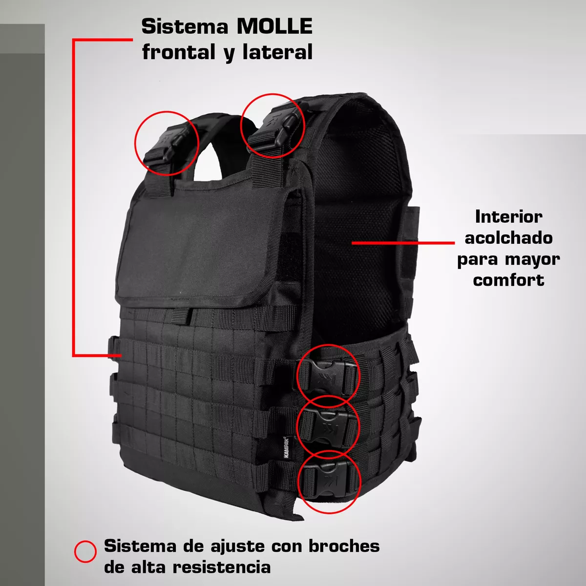Chaleco Tactico Porta Placa Kampak Unitalla Incluye Parches