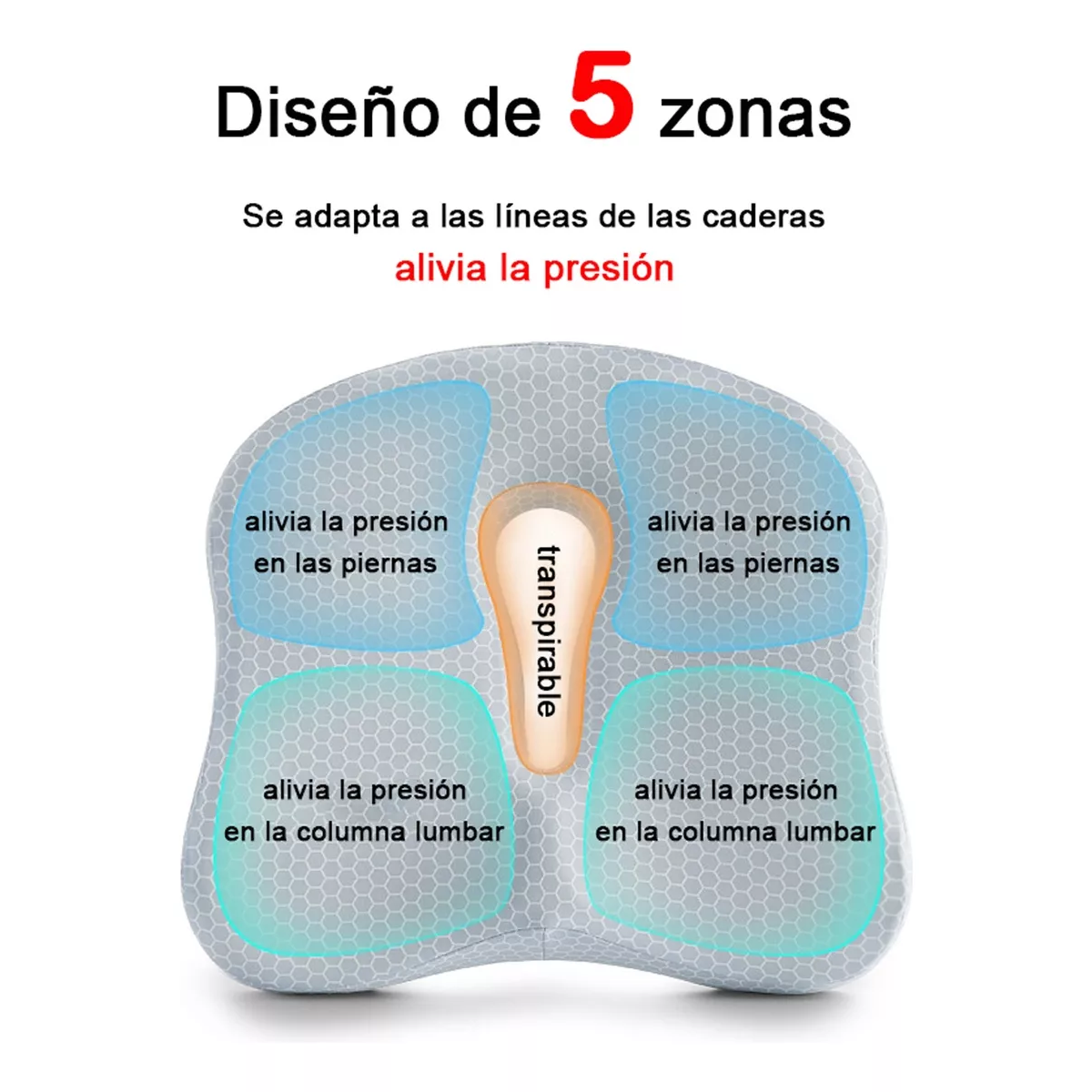 Cojin De Gel Asiento Ergonomico Para Sillas Auto De Oficina Gris