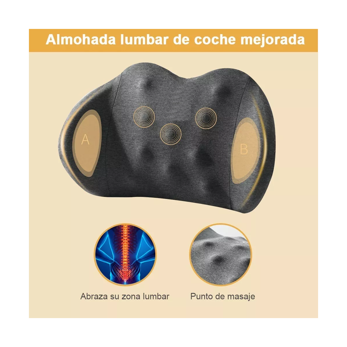 Cojín De Asiento De Coche Y Almohada De Soporte Lumbar Gris