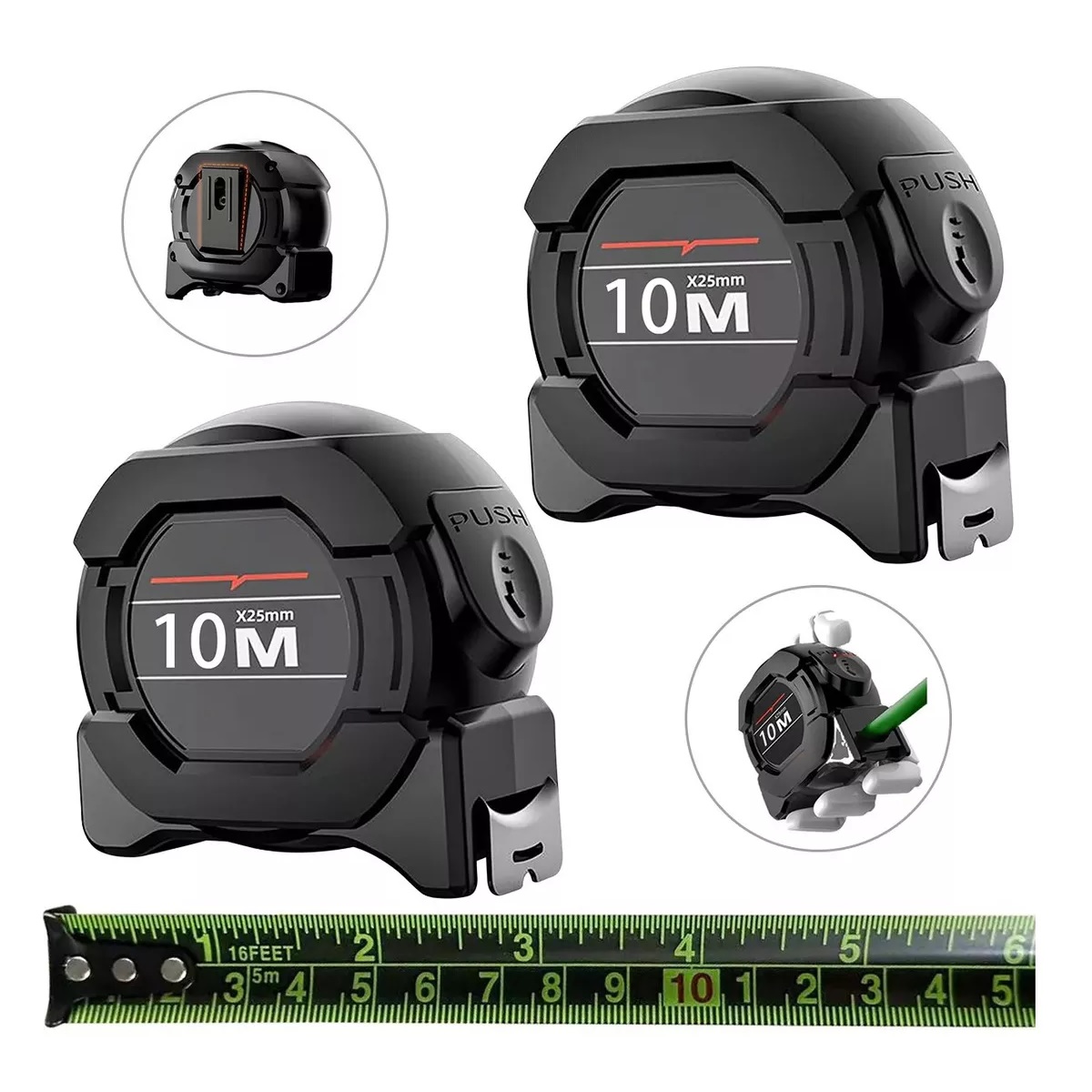 2 Cinta Metrica Flexometro Regla Retractil Fluorescente 10m