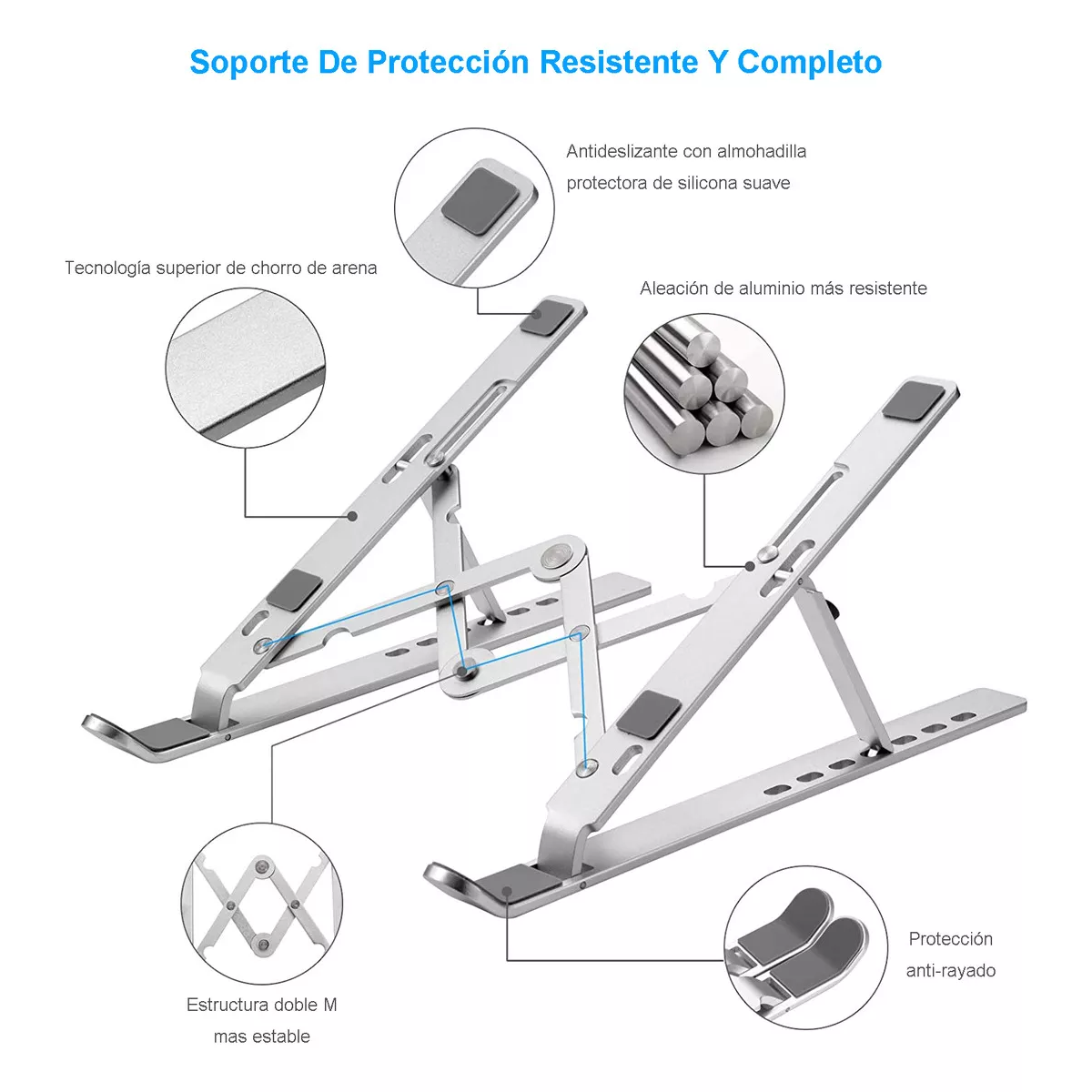 Base Soporte Laptop Aluminio,plegable,portátil Y Ajustable Color Plateado
