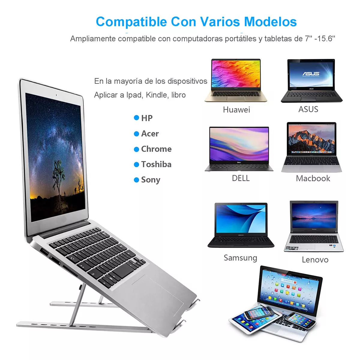 Base Soporte Laptop Aluminio,plegable,portátil Y Ajustable Color Plateado