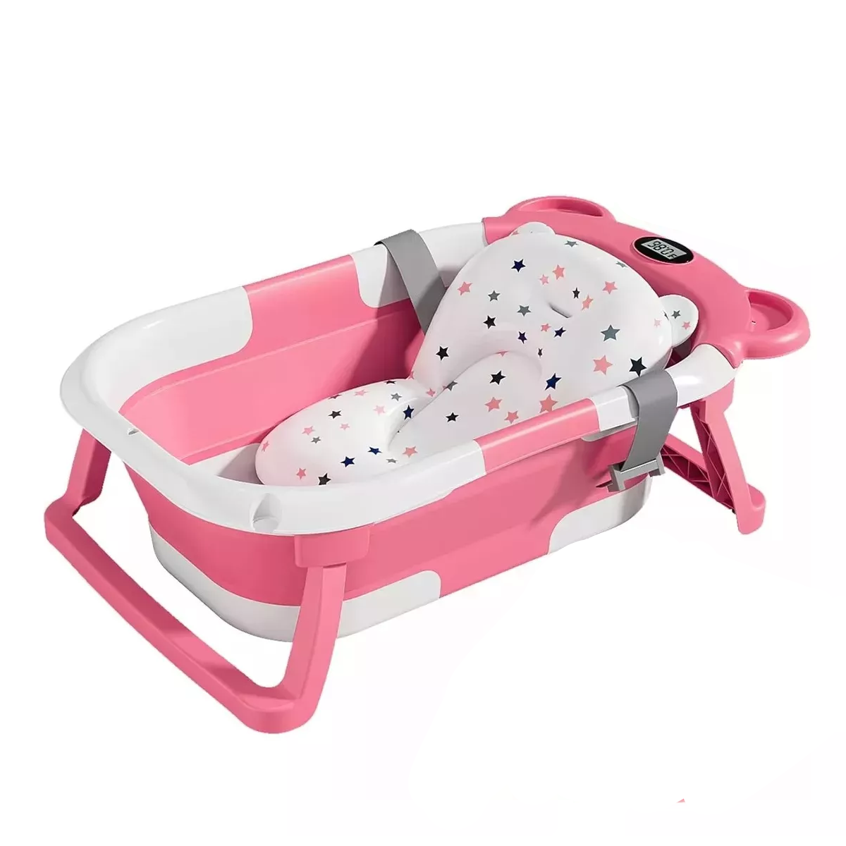 Bañera Tina Baño Bebe Plegable Portátil Con Cojín Termometro Rosa