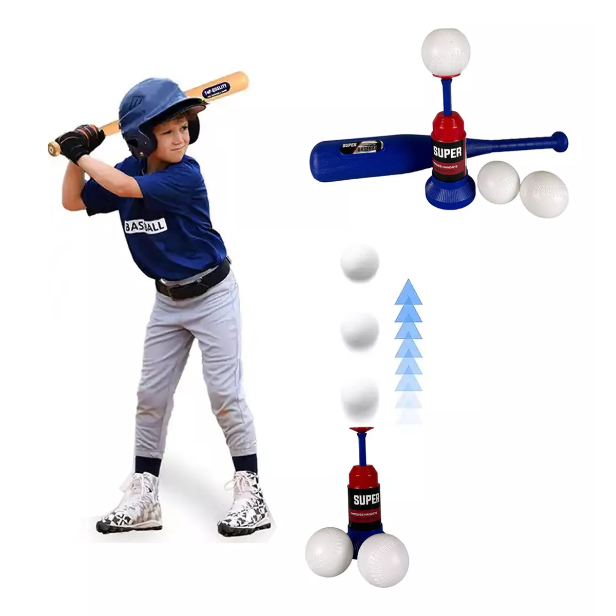 Bat Beisbol Softbol De Niños Con Lanzador Y 3 Bolas Juguete