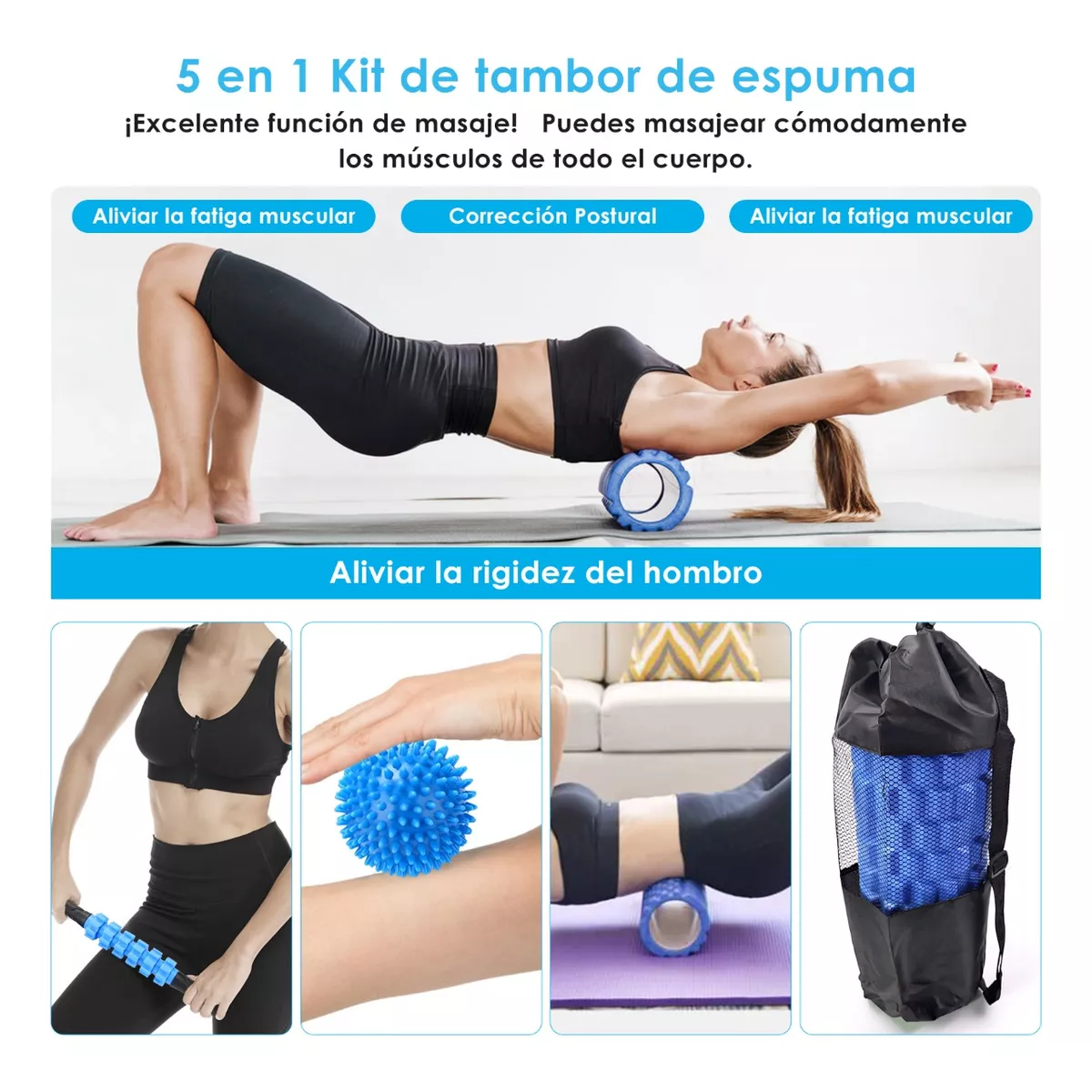 Rodillo Espuma Yoga Pilates Foam Roller Juego De Masaje 6pzs