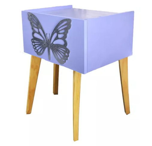 Buro Mesa De Noche C/luz Led Niñas Mariposa Recámara Lila