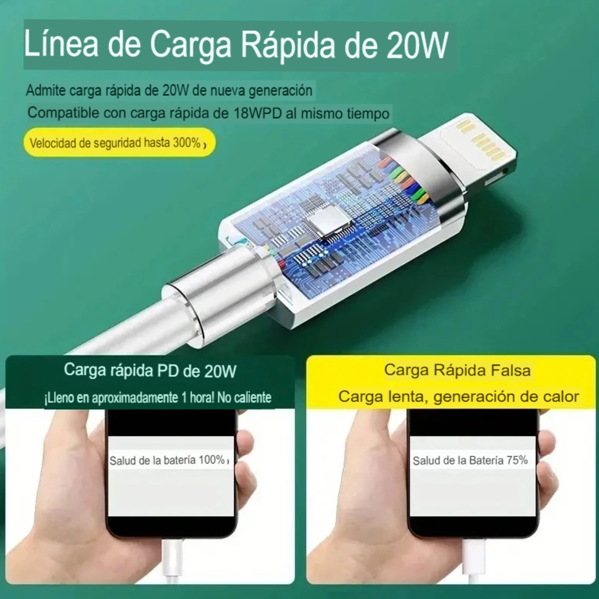 Cable de 1 metro Iphone Tipo C-Lightning Cargador 100mm carga rapida