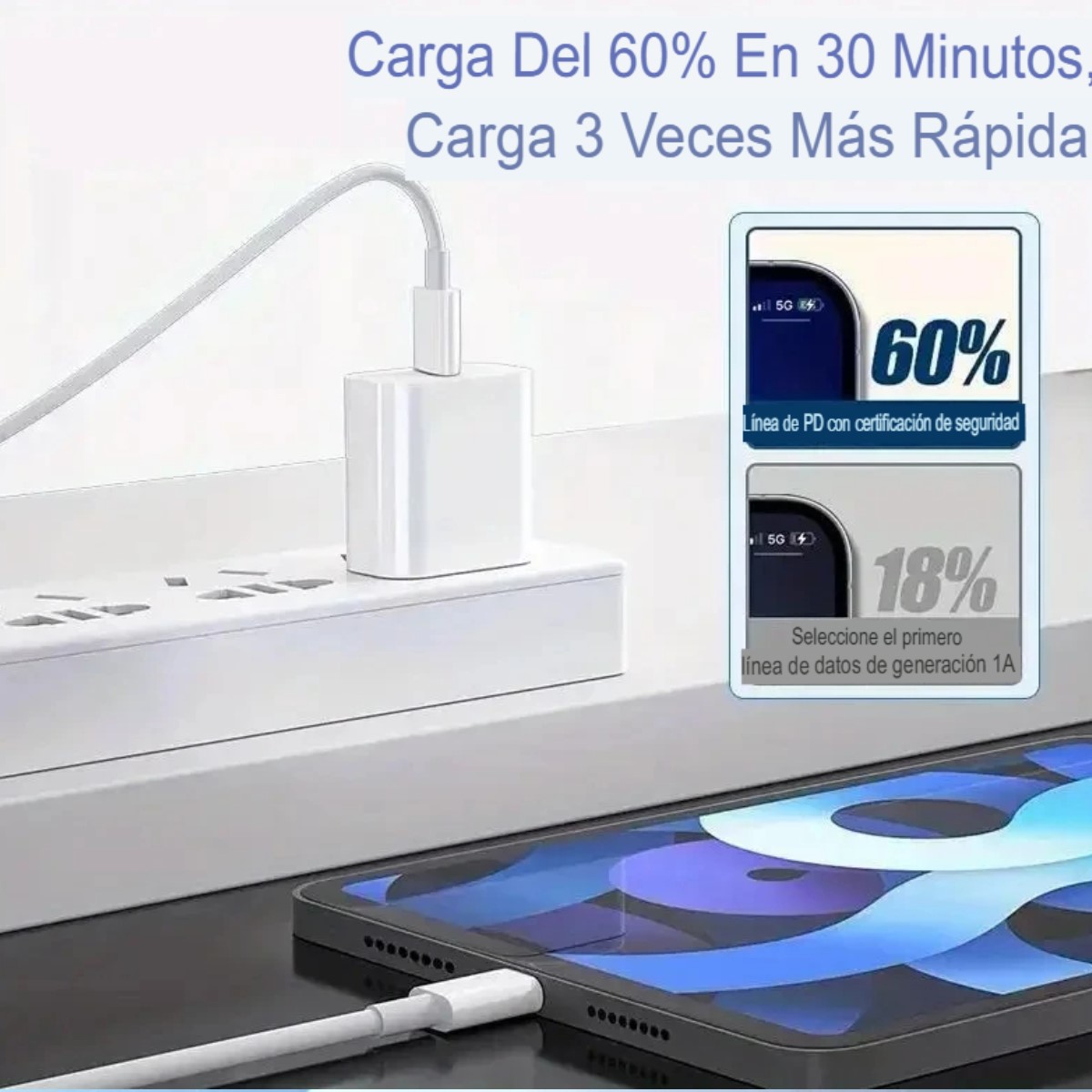 Cable de 1 metro Iphone Tipo C-Lightning Cargador 100mm carga rapida