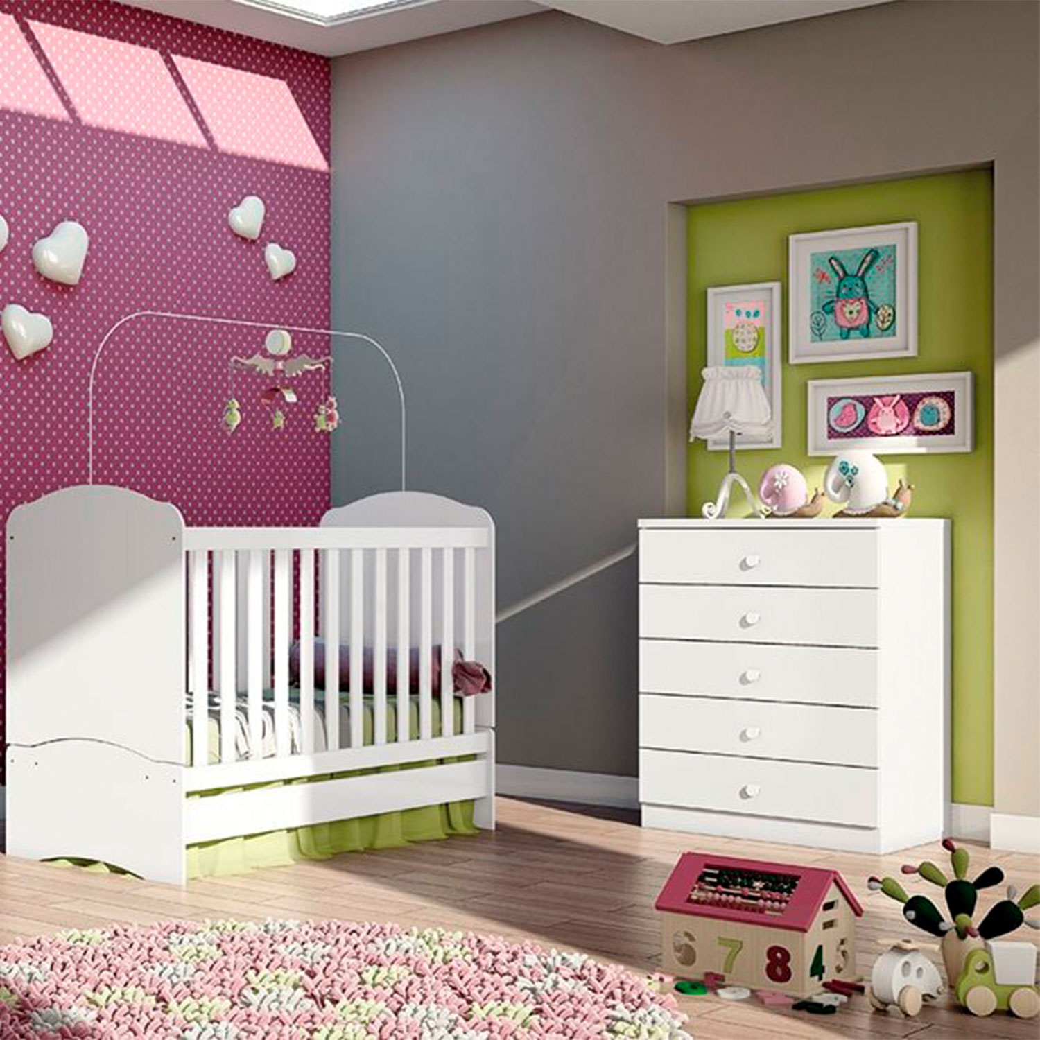 Cómoda Cajonera Infantil Bebé de 5 Cajones Bala de Menta