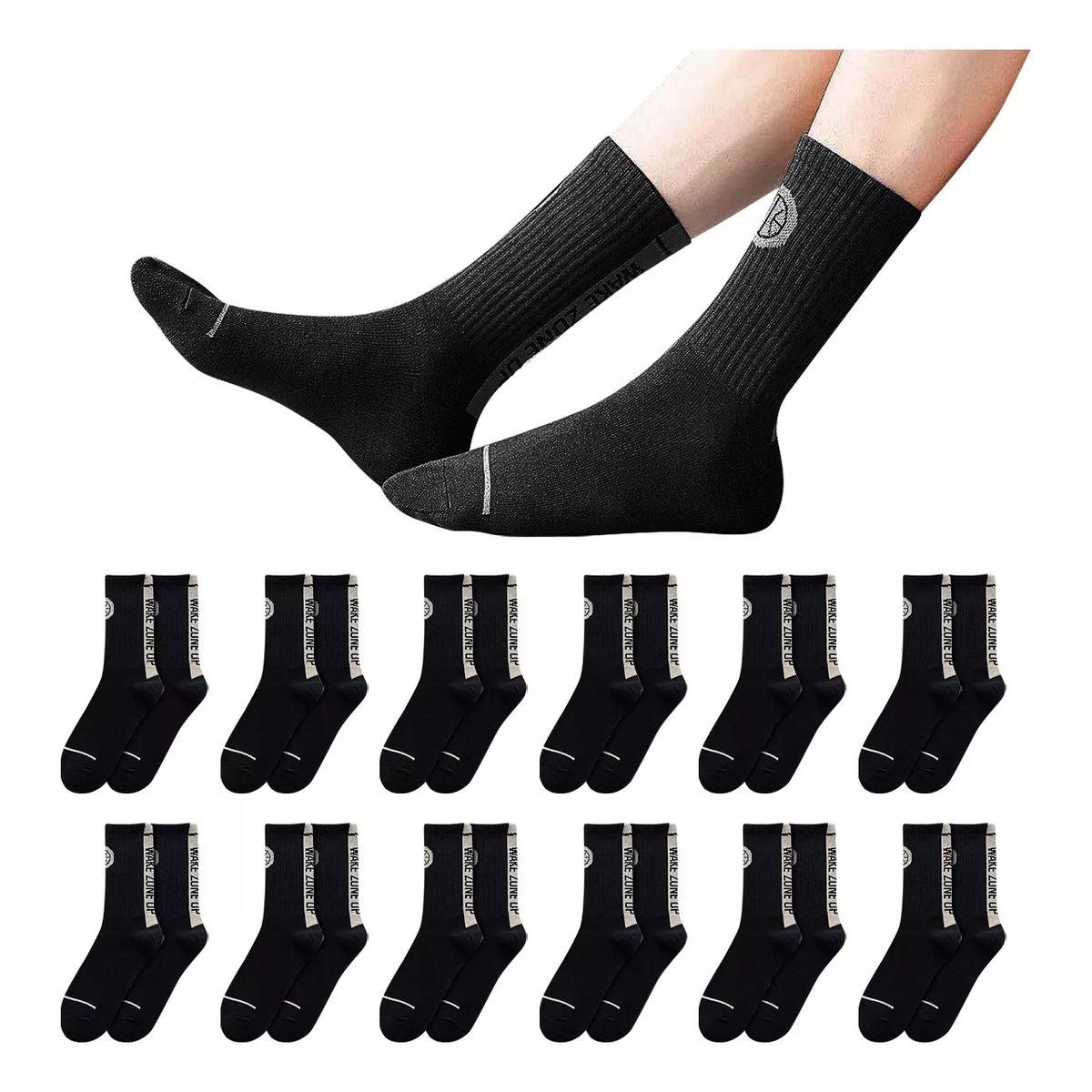 12 Pares Calcetas Y Calcetines Calceta Deportiva Hombre Moda Negro