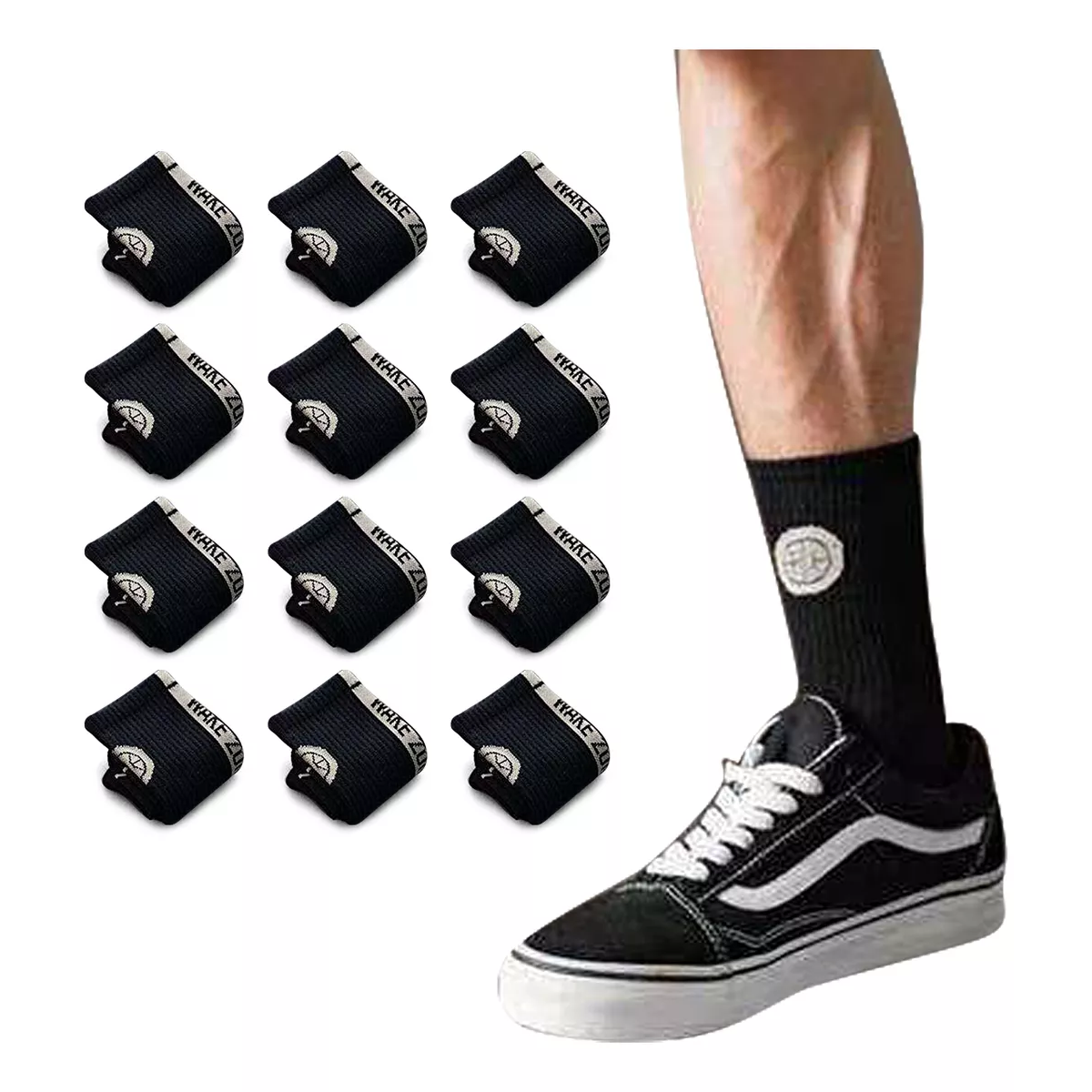 12 Pares Calcetas Y Calcetines Calceta Deportiva Hombre Moda Negro