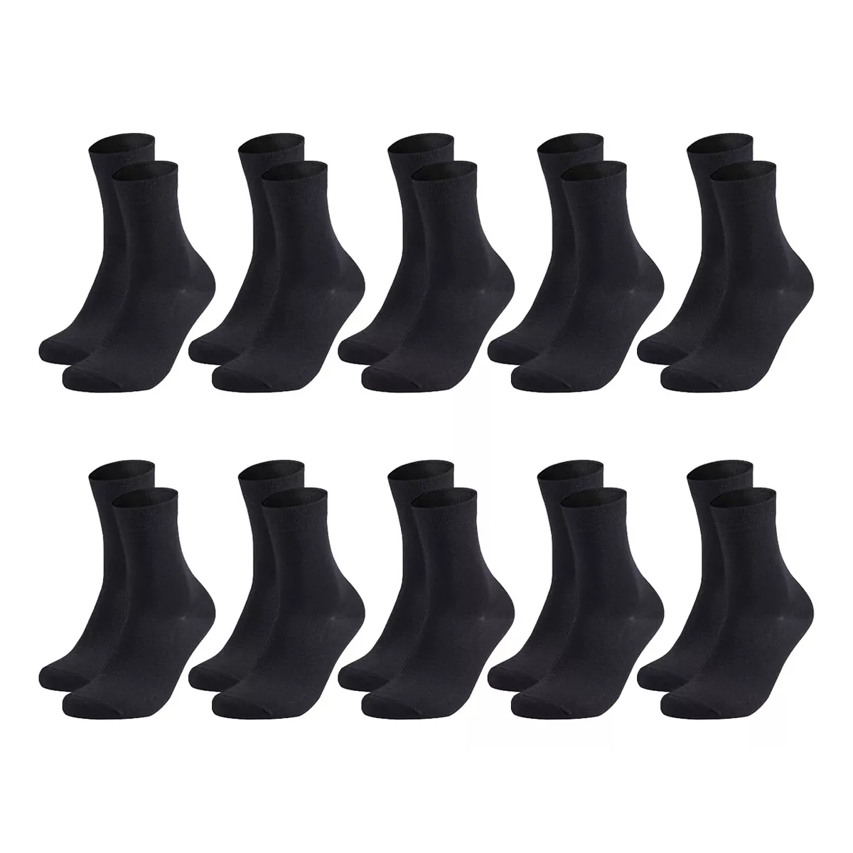 Calceta Deportiva Hombre 100% Algodón 10 Pares Negro