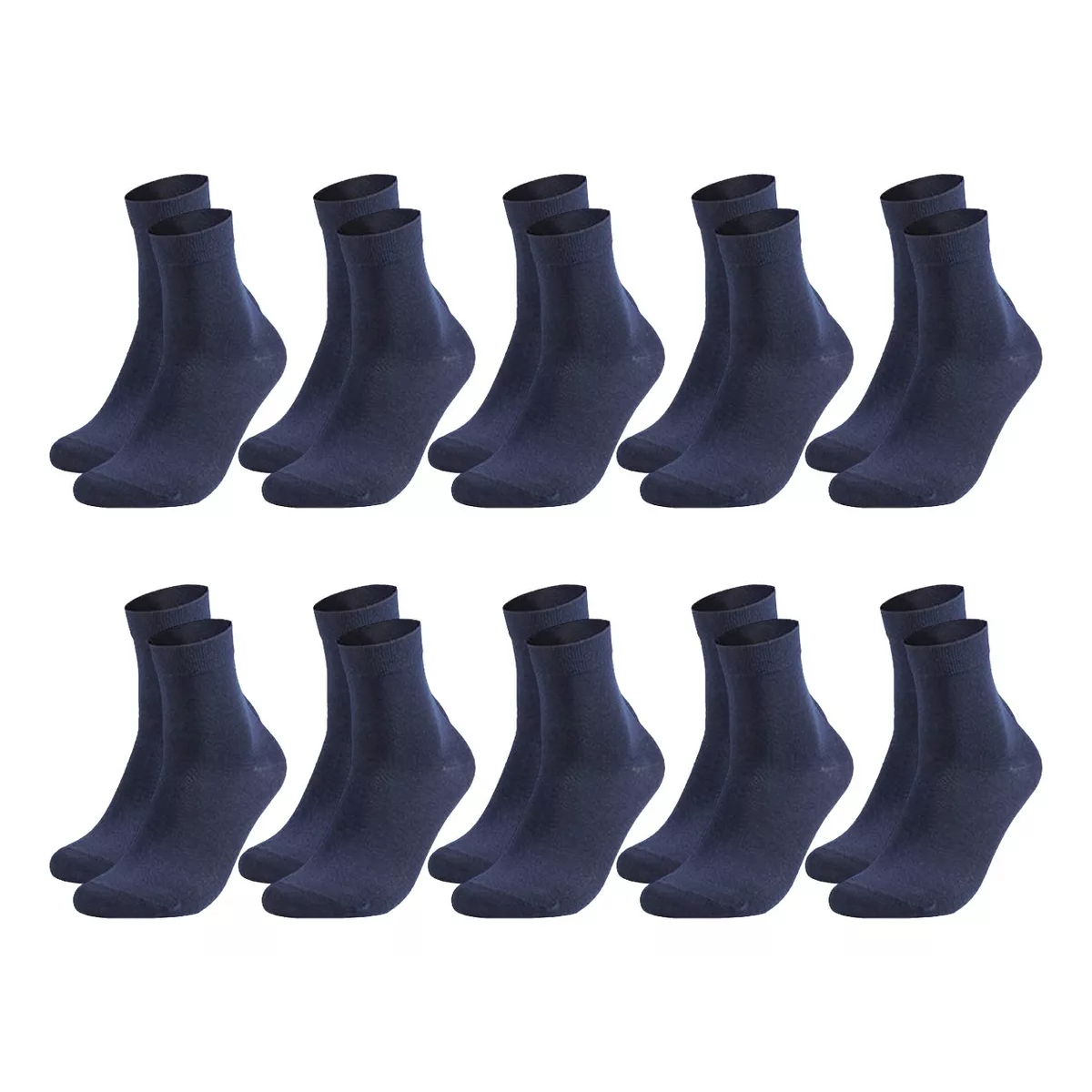 Calceta Deportiva Hombre 100% Algodón 10 Pares Azul marino