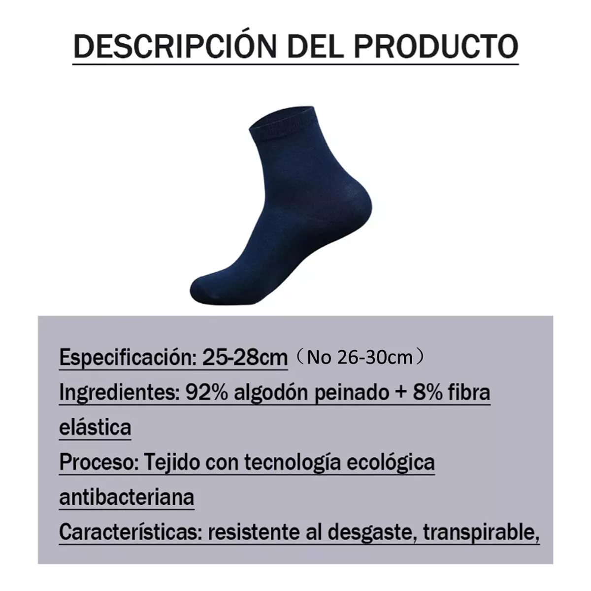 Calceta Deportiva Hombre 100% Algodón 10 Pares Azul marino
