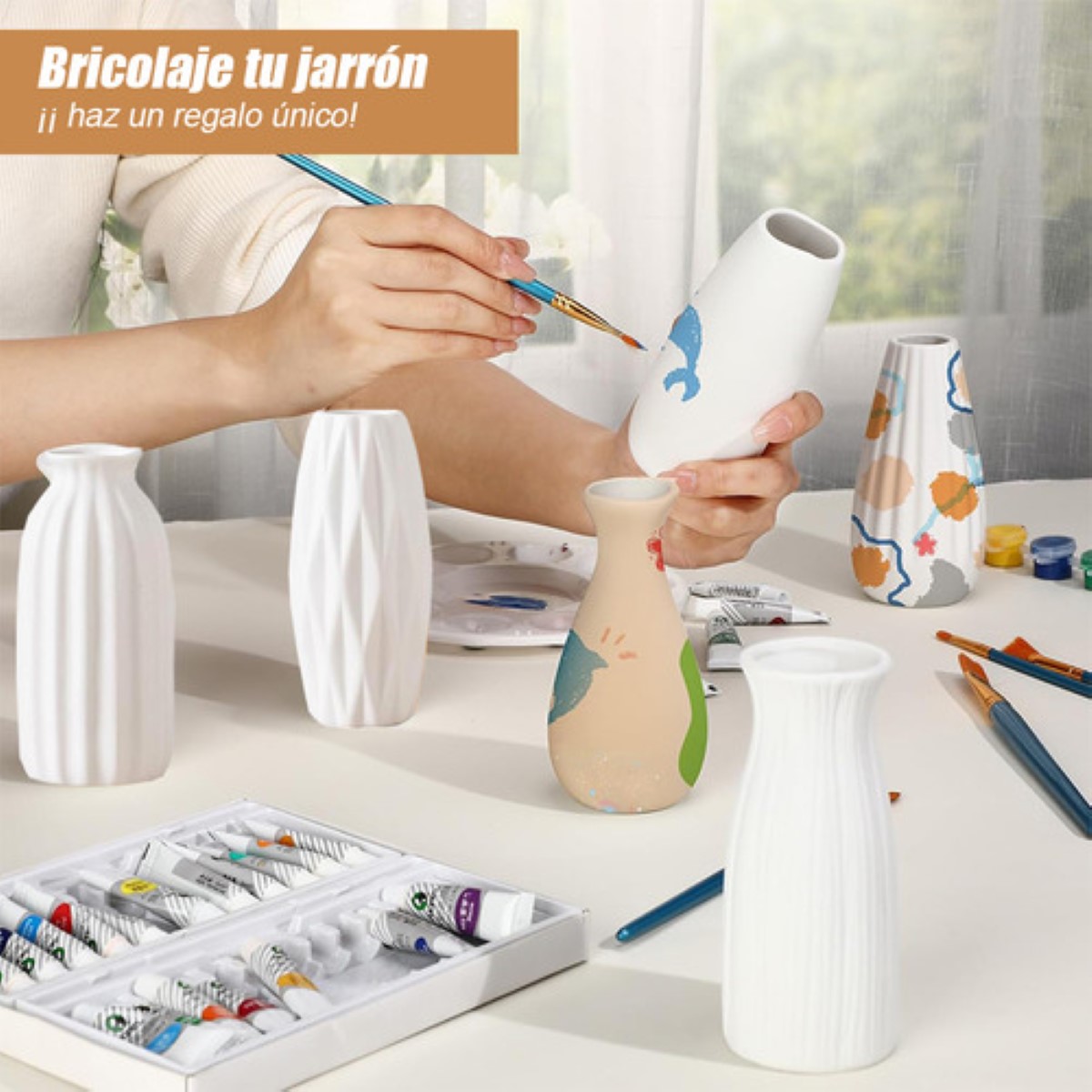 6pcs Jarrón De Cerámica Para La Decoración Moderna Del Hogar blanco
