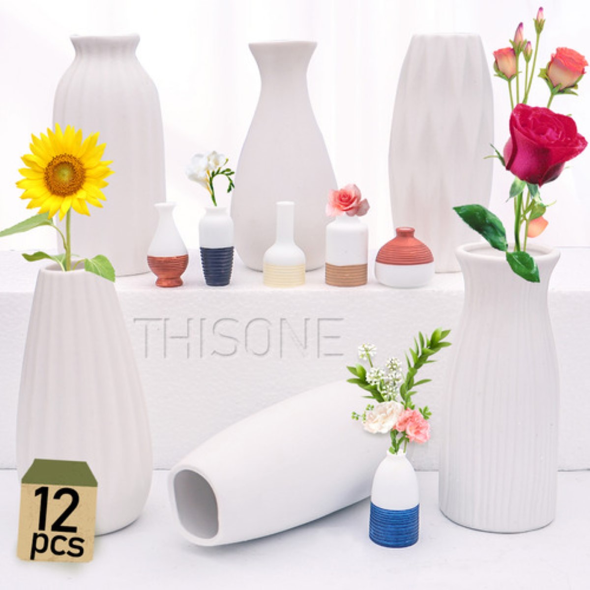6pcs Jarrón De Cerámica Para La Decoración Moderna Del Hogar blanco