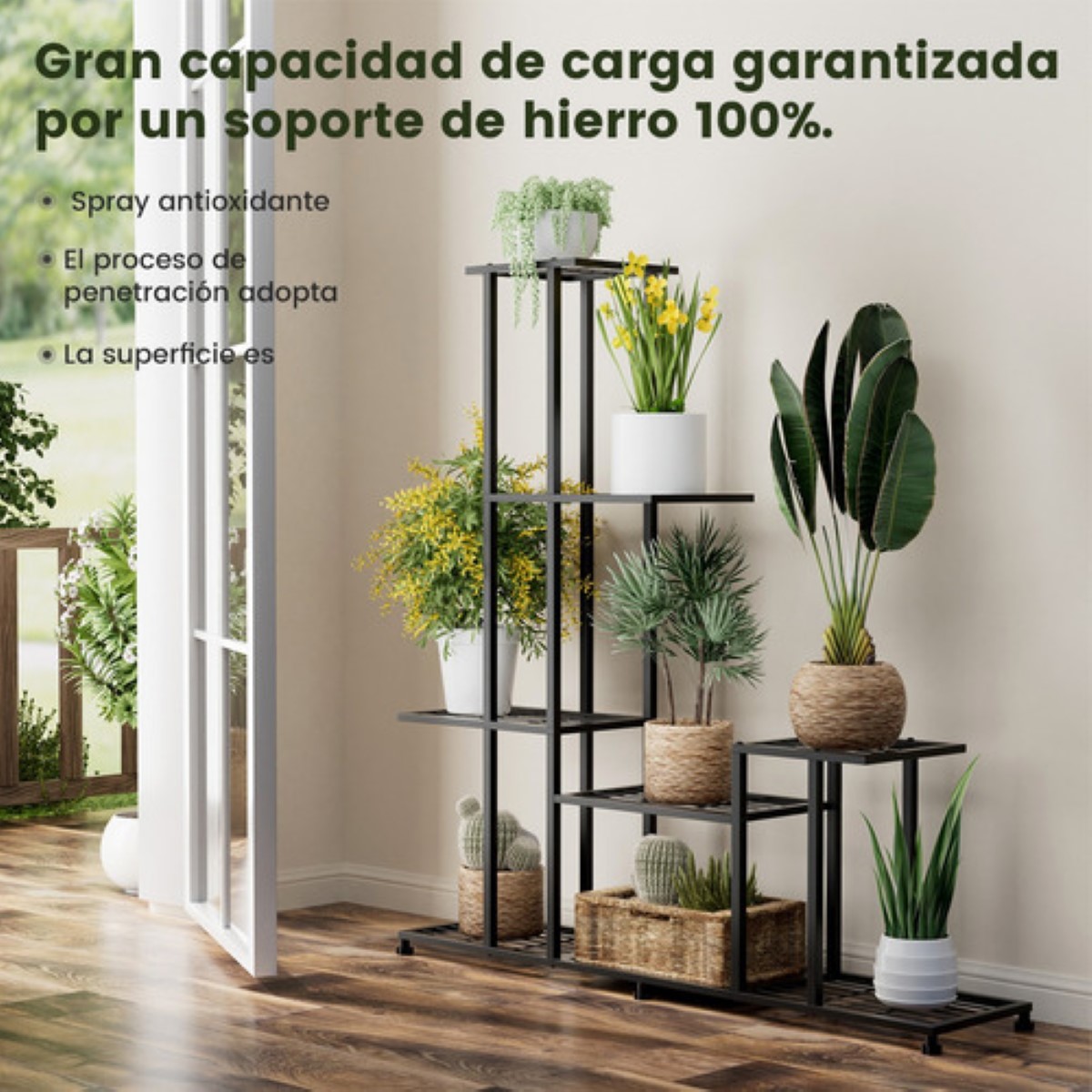 Soporte De Metal Para Plantas De 5 Niveles Soport NEGRO