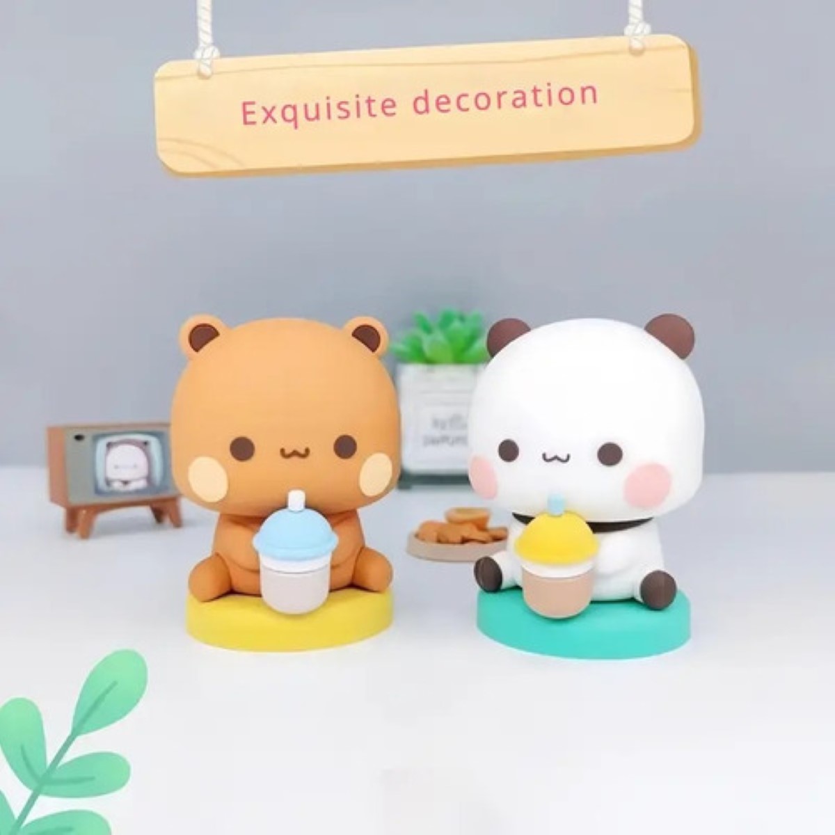 2 Pcs Bubu Dudu Panda Juguete,adorno Para Coche Con Muñeco White Khaki BLANCO CAFE