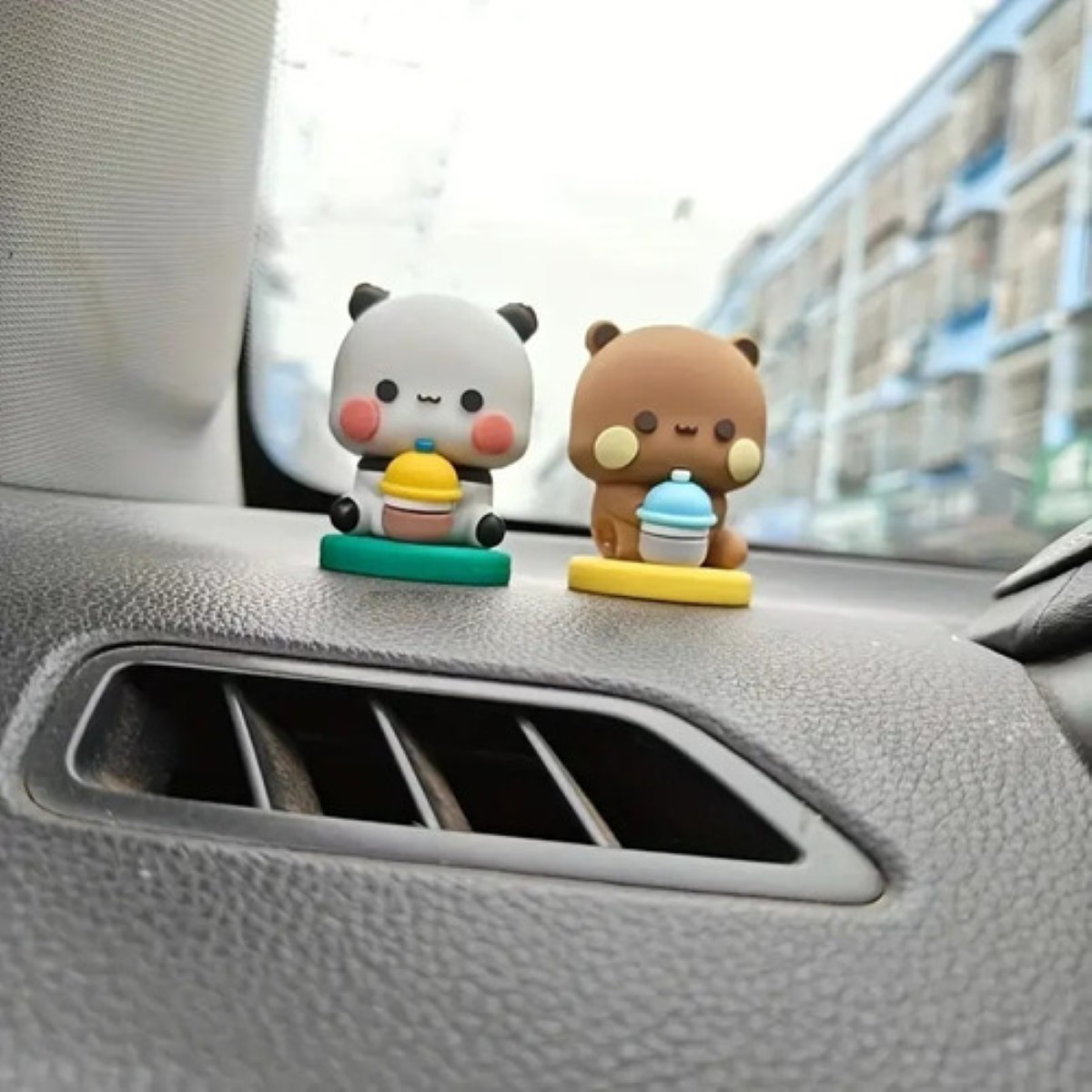 2 Pcs Bubu Dudu Panda Juguete,adorno Para Coche Con Muñeco White Khaki BLANCO CAFE