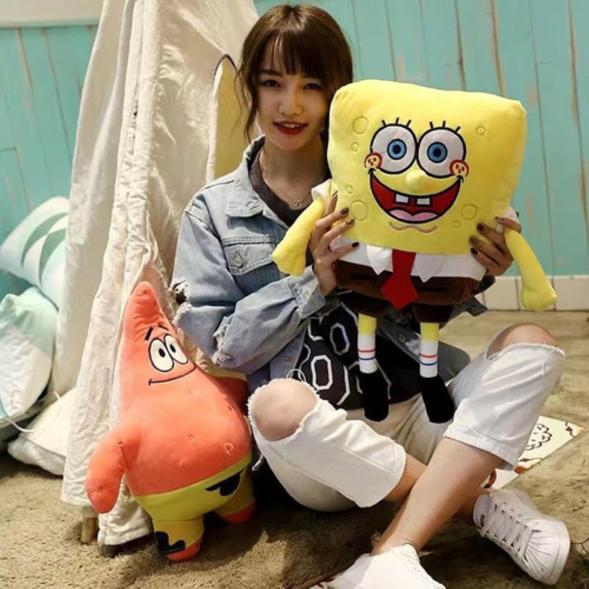 Juego De Muñecas De Peluche Bob Esponja Y Patricio 25cm ROSA AMARILLO