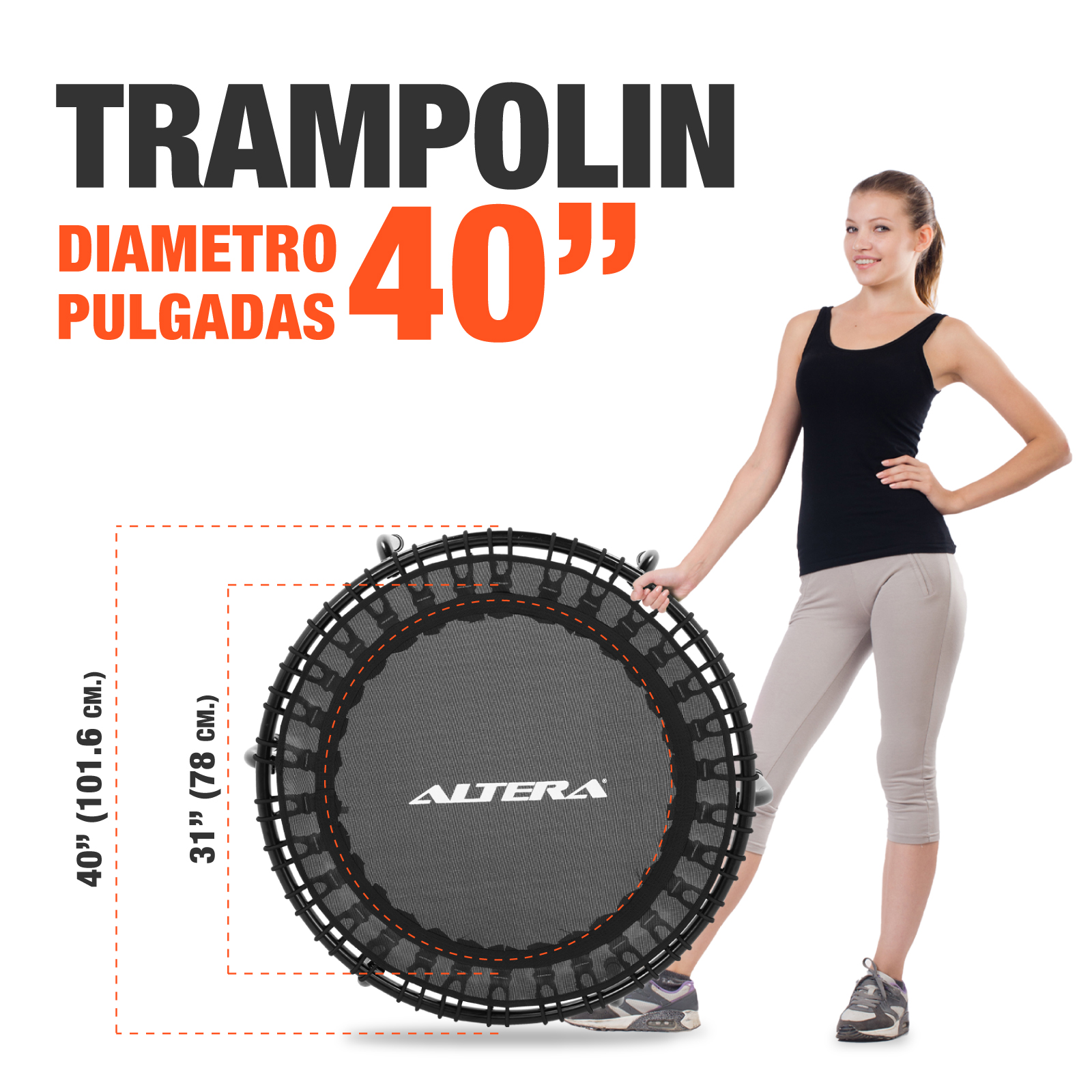 Trampolín Fitness Profesional Premium Aeróbico Compacto para Ejercicio Resistente Con 30 Ligas 150Kg Altera