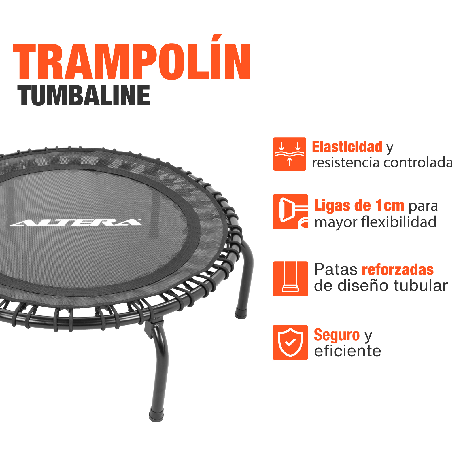 Trampolín Fitness Profesional Premium Aeróbico Compacto para Ejercicio Resistente Con 30 Ligas 150Kg Altera