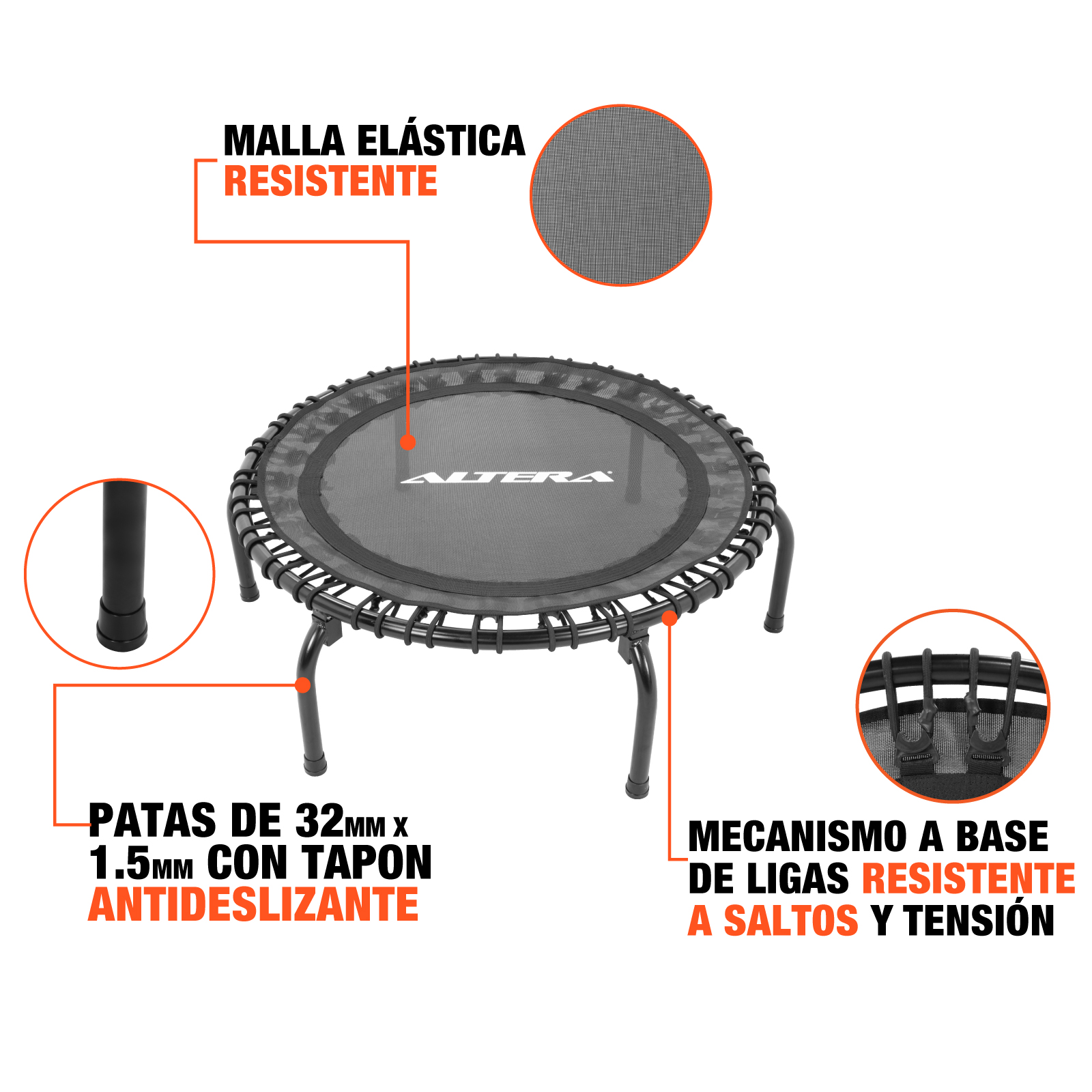 Trampolín Fitness Profesional Premium Aeróbico Compacto para Ejercicio Resistente Con 30 Ligas 150Kg Altera