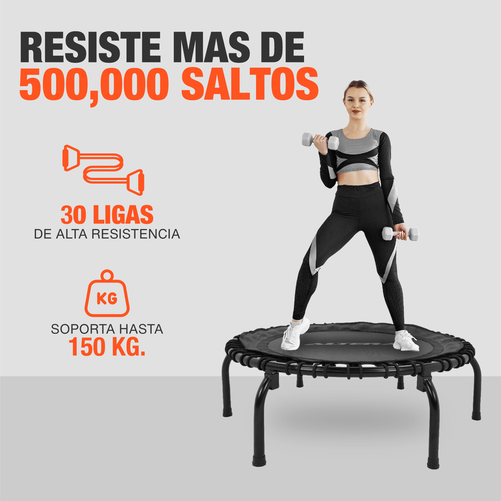 Trampolín Fitness Profesional Premium Aeróbico Compacto para Ejercicio Resistente Con 30 Ligas 150Kg Altera