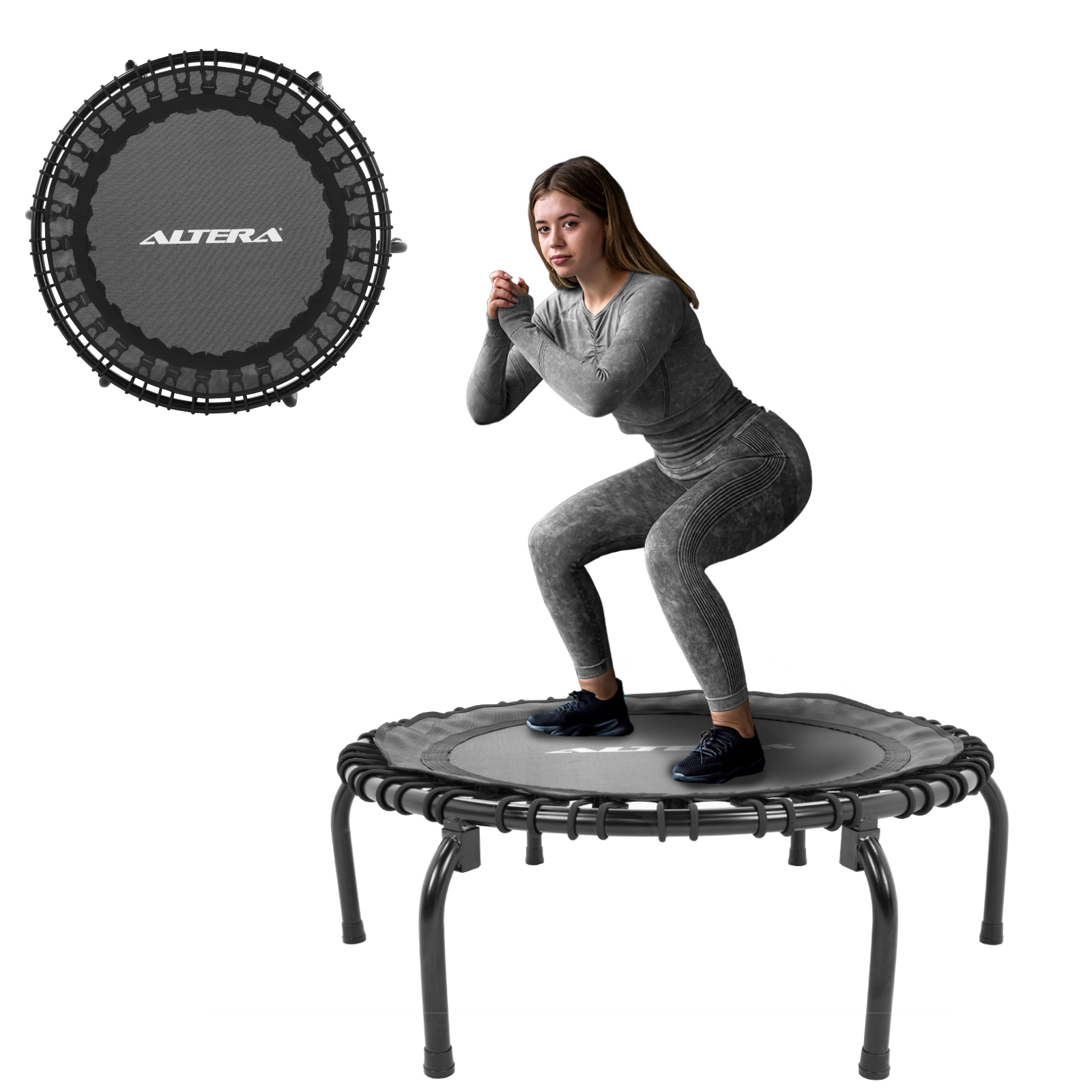 Trampolín Fitness Profesional Premium Aeróbico Compacto para Ejercicio Resistente Con 30 Ligas 150Kg Altera