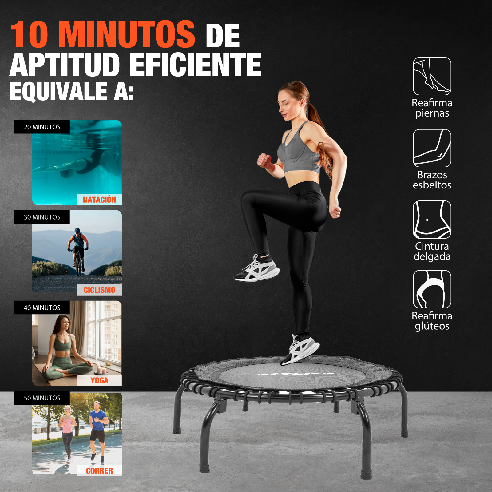 Trampolín Fitness Profesional Premium Aeróbico Compacto para Ejercicio Resistente Con 30 Ligas 150Kg Altera