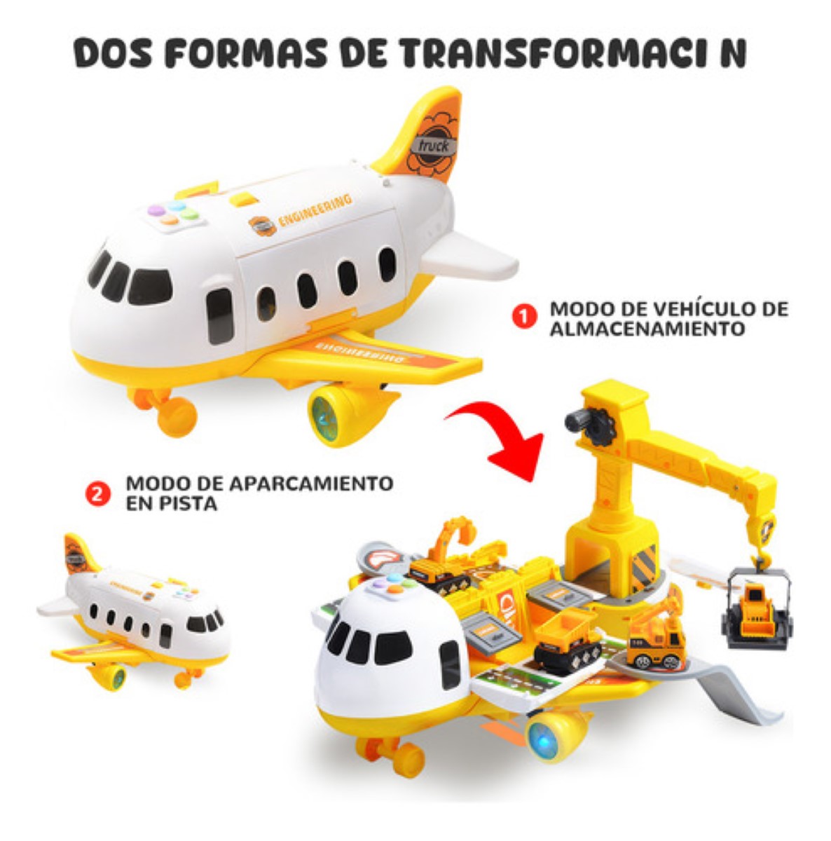 Grua De Juguete Avión Transformer 3 En 1 Con Luz Y Música AMARILLO BLANCO