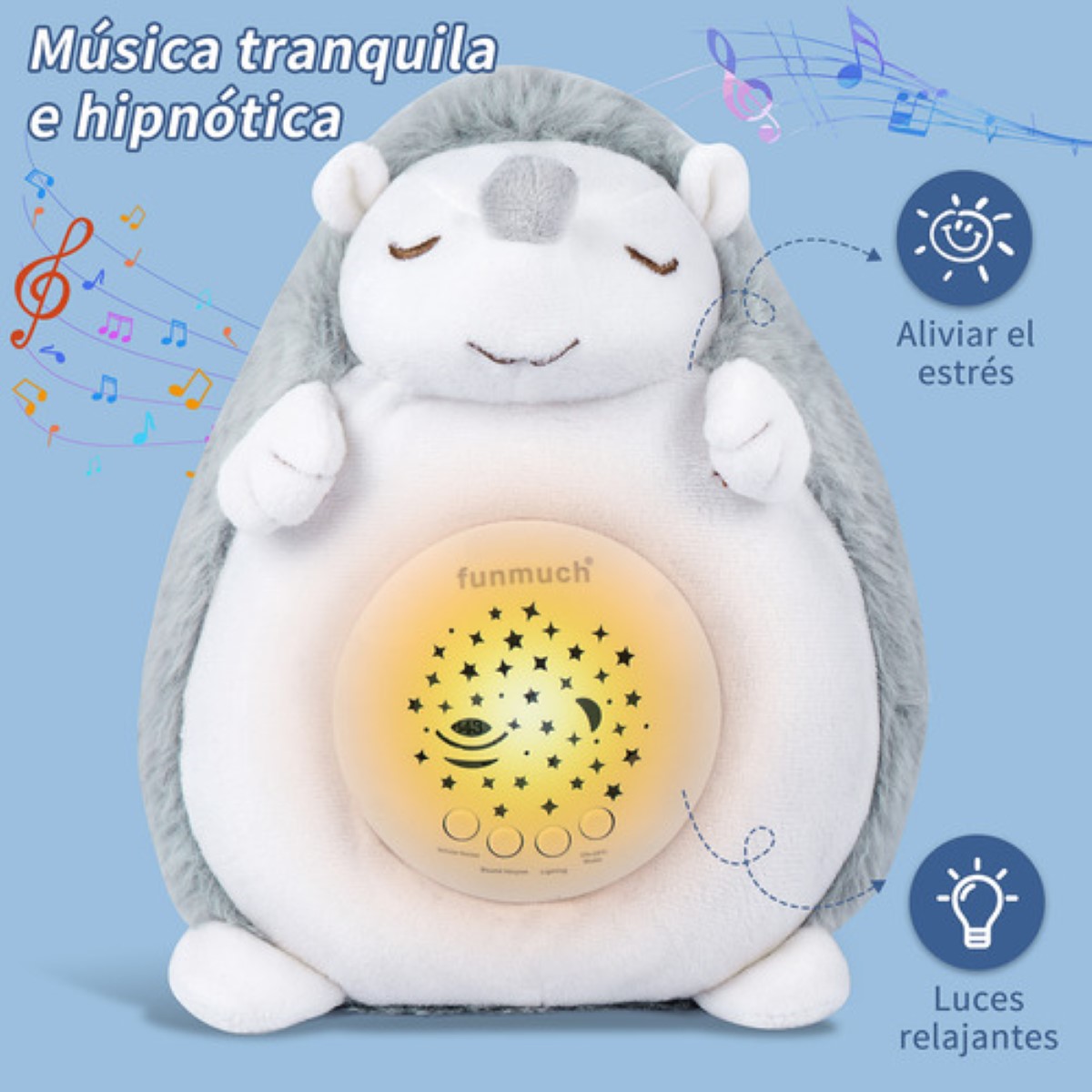 Peluche Para La Ansiedad Lovely Regalos Para Bebes Musical Y Proyección Dormir GRIS BLANCO