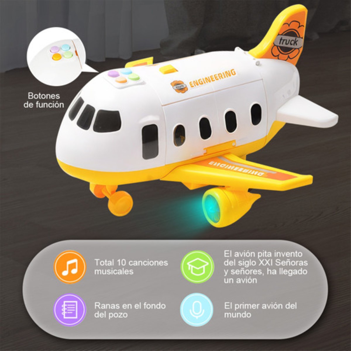 Grua De Juguete Avión Transformer 3 En 1 Con Luz Y Música AMARILLO BLANCO