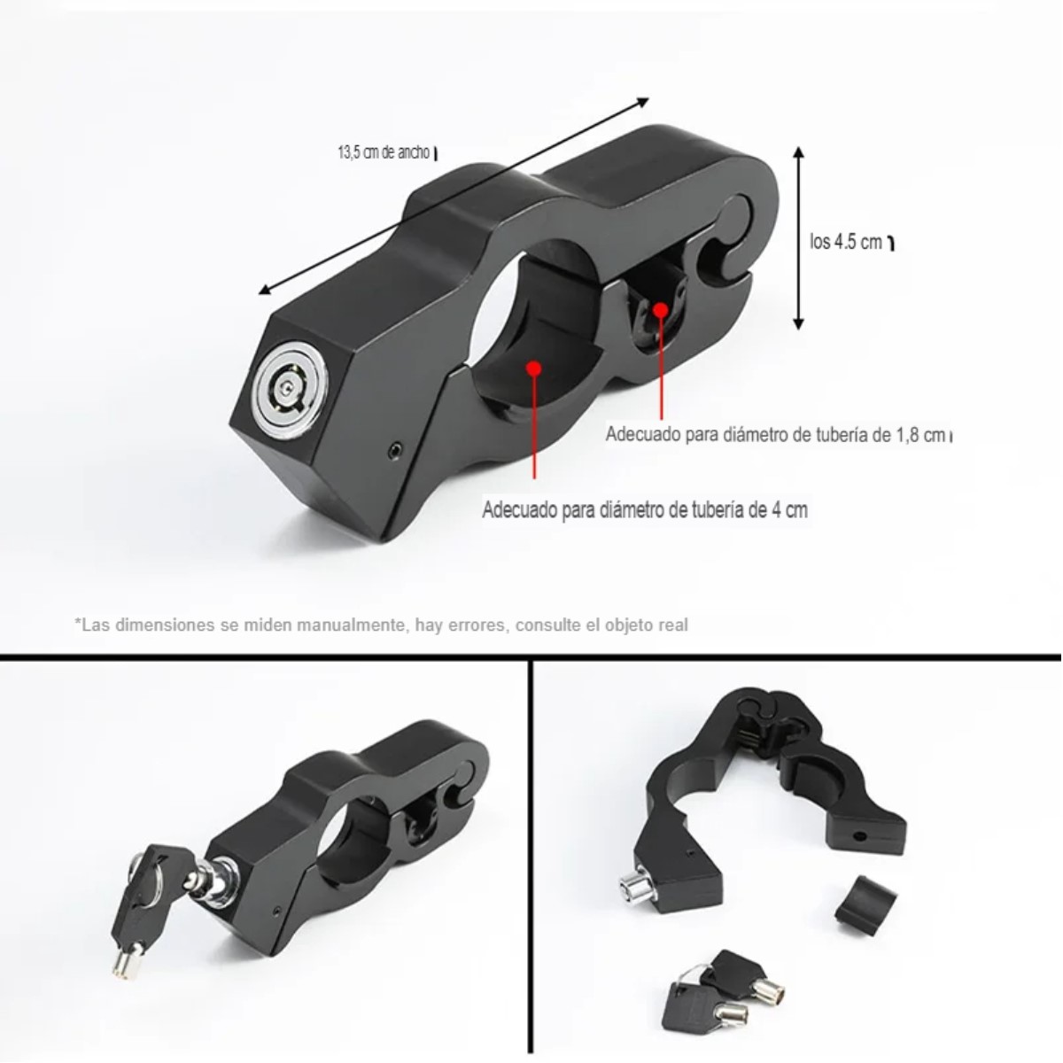 Candado manillar motocicleta freno rojo metal eléctrico bloqueo robo Bikes antirrobo portátil