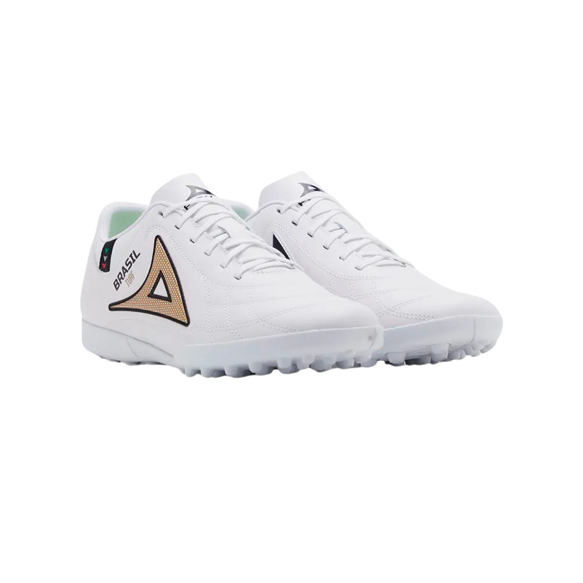 Pirma Tenis Fútbol Brasil Turf 3052 Blanco Dorado para Hombre Agarre y Confort
