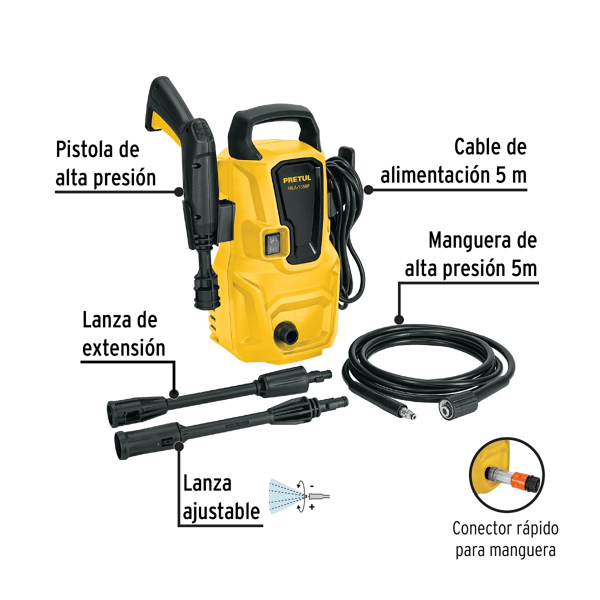 Hidrolavadora Eléctrica Pretul /Truper HILA-1350P, Motor 1.6 HP 1350 PSI ENDY5