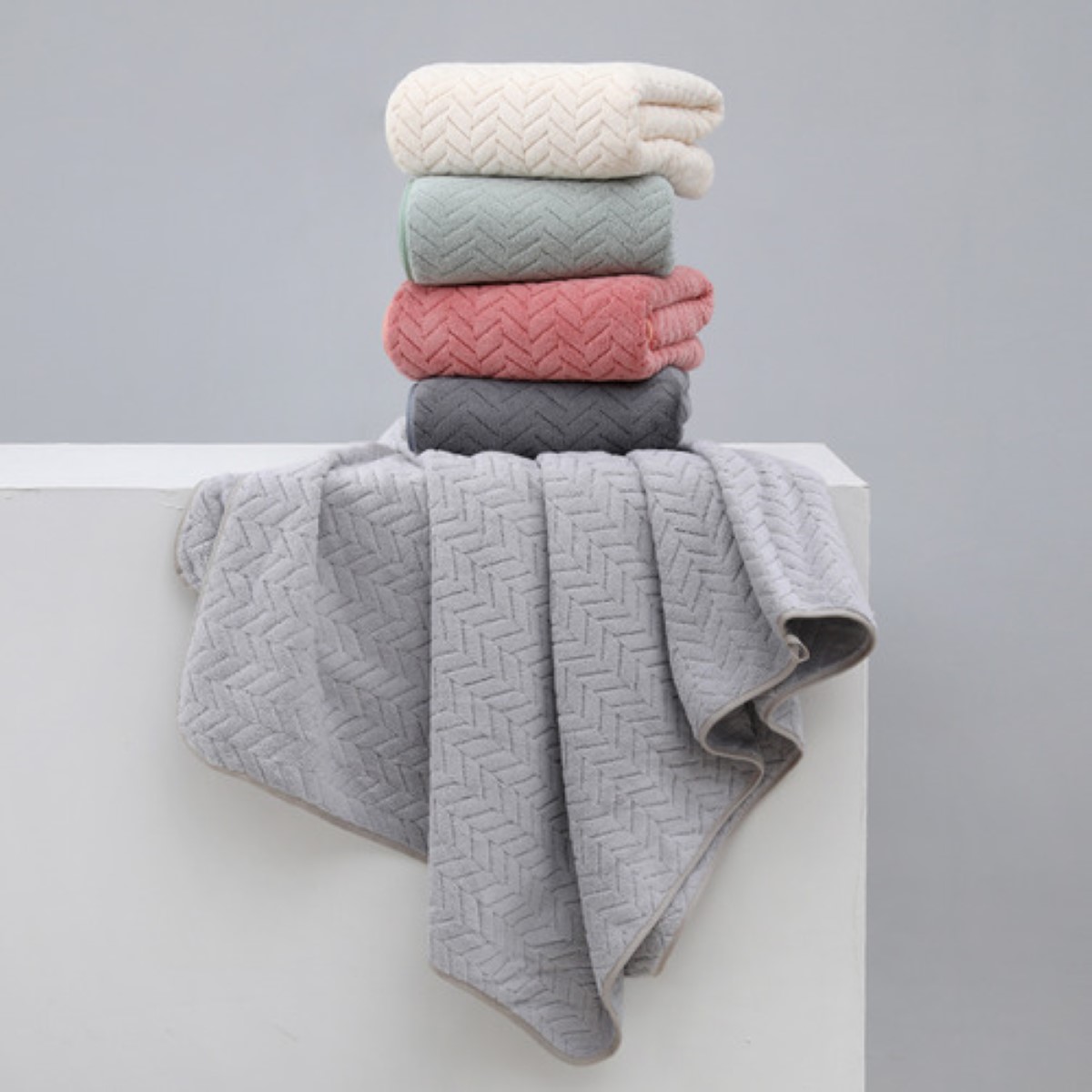 3 Piezas Tuallas Toallas Baño Completo Grande 70×140 Cm Gris claro + Beige + Verde